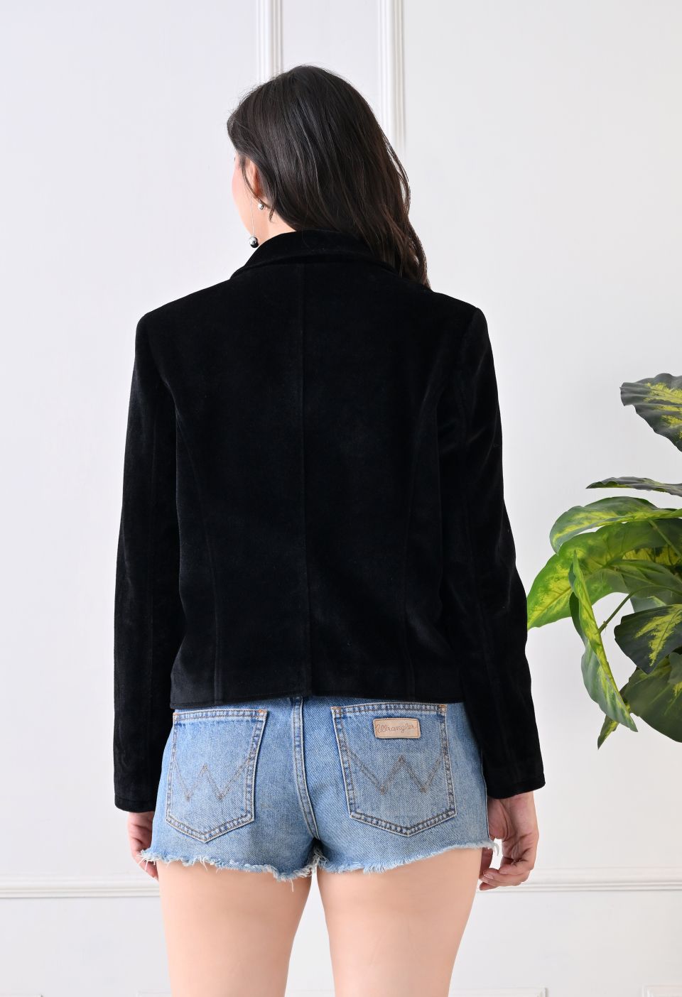 Washed Suede Crop Oversized Bomber Black Tailored Jacket – view 2