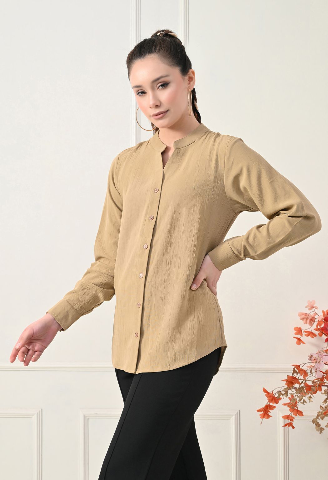 Women Beige Solid Comfort Casual Shirts – view 3