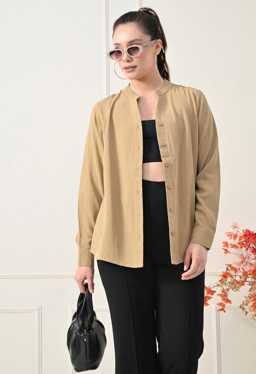 Women Beige Solid Comfort Casual Shirts – view 4