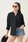 Women Black Comfort Solid Casual Shirt