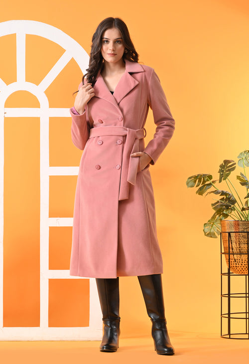 Notched Lapel Double-Breasted Trench Pink Coat For Women – view 2