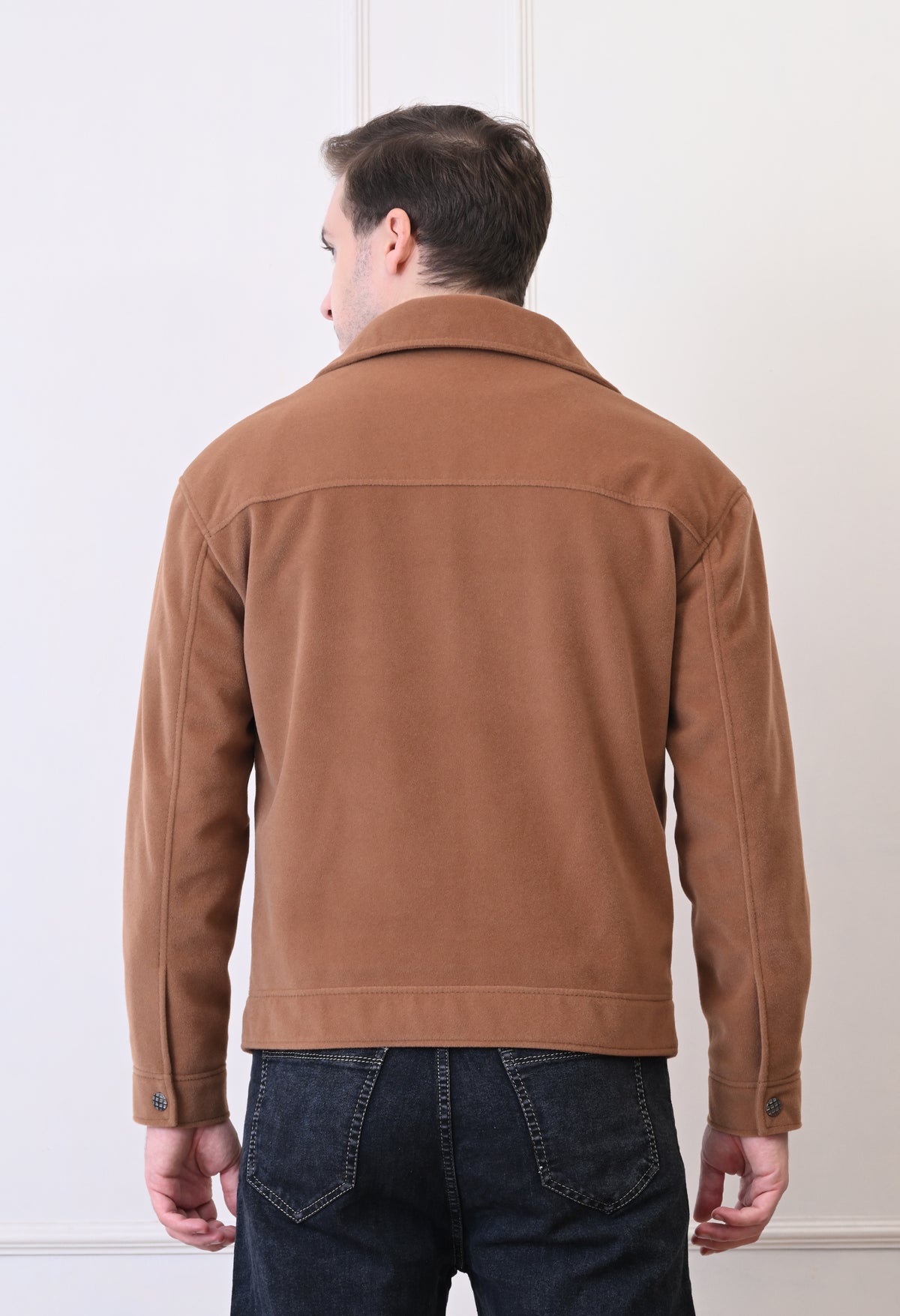 Men Suede Lightweight Tan Bomber Jacket – view 2