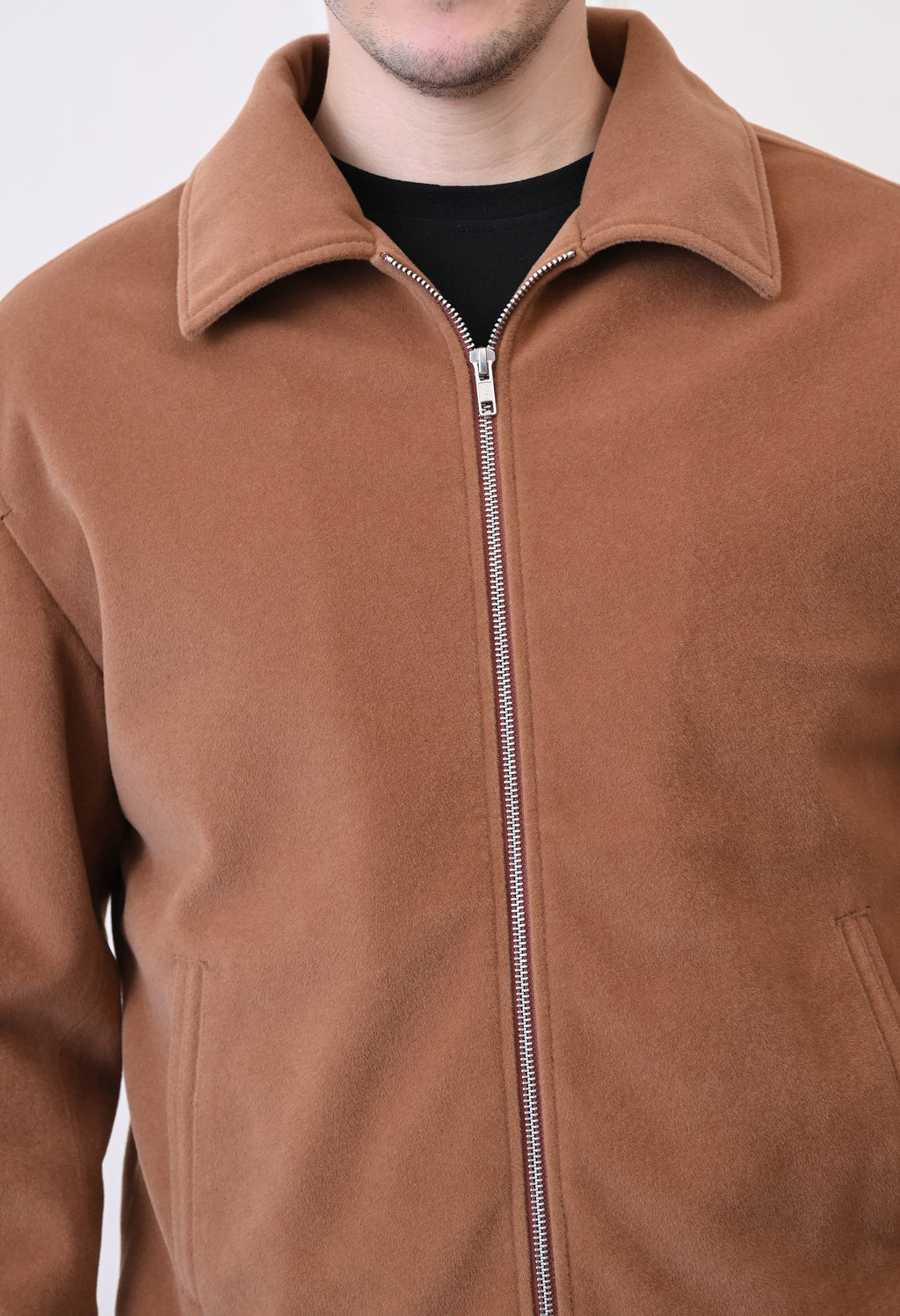 Men Suede Lightweight Tan Bomber Jacket – view 7