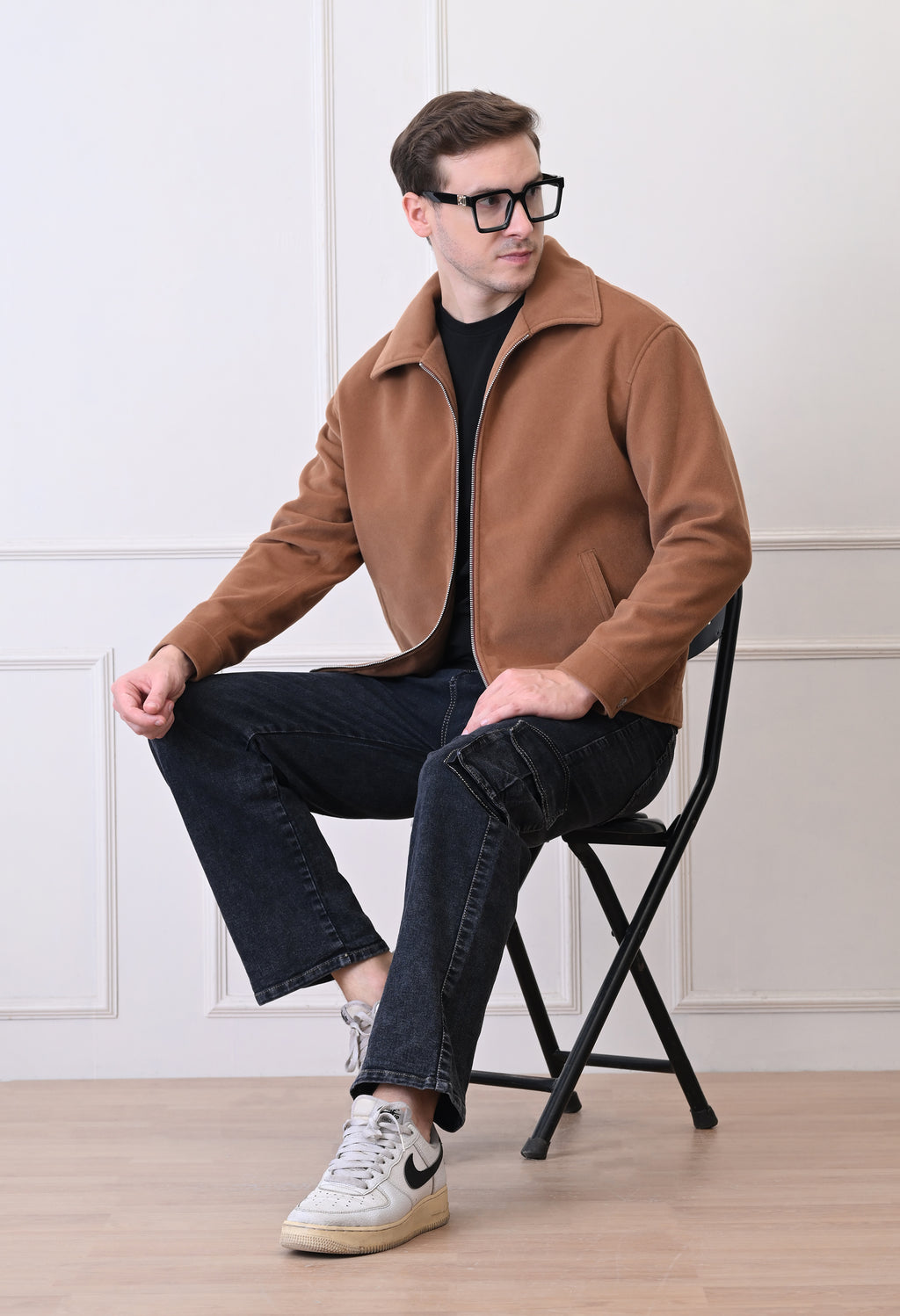 Men Suede Lightweight Tan Bomber Jacket – view 8