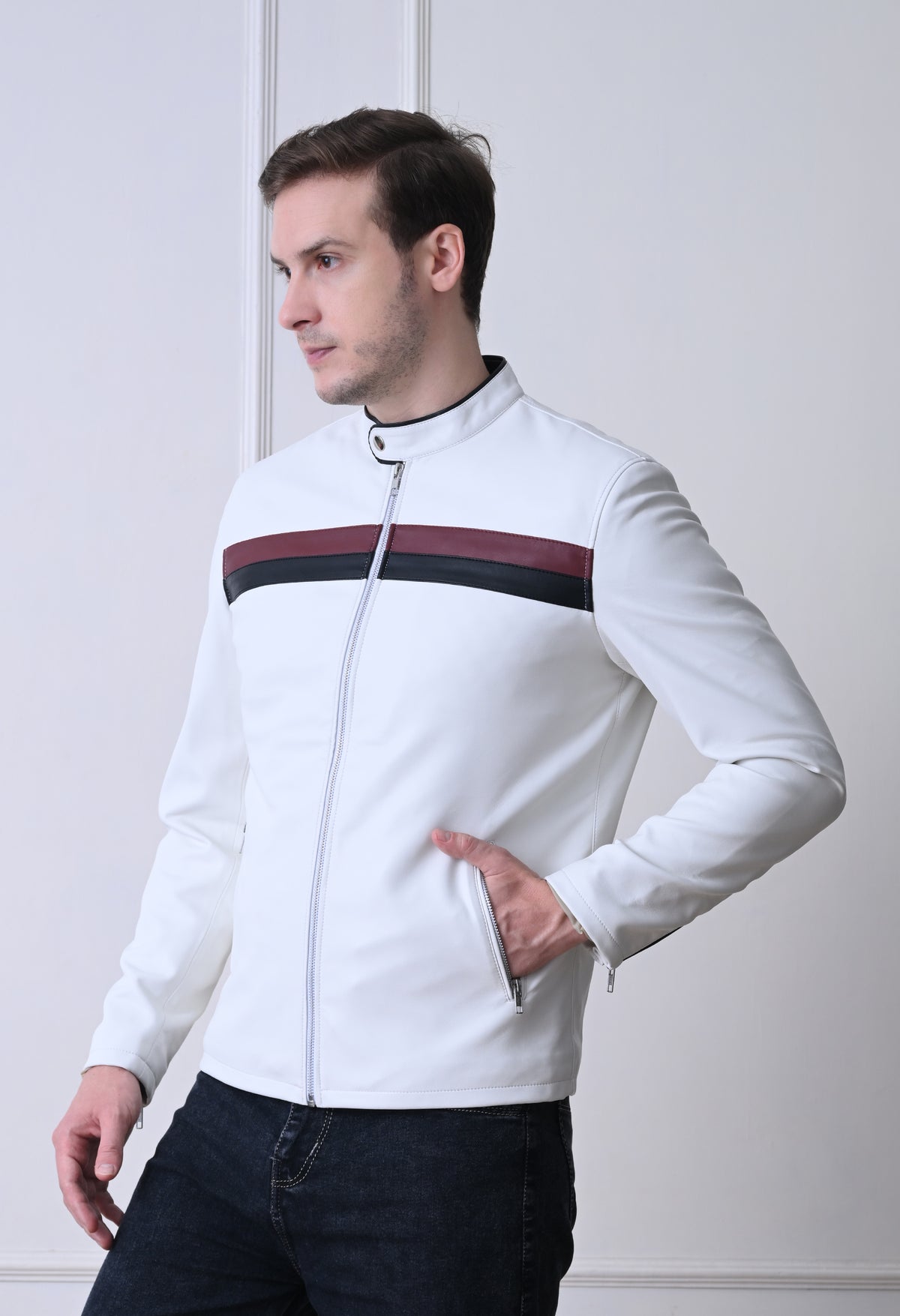 Men Leather Lightweight Bomber Jacket – view 5
