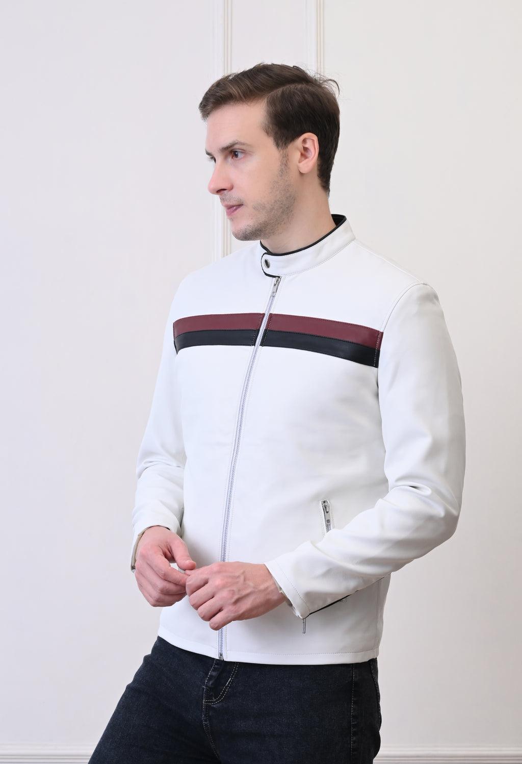 Men Leather Lightweight Bomber Jacket – view 6