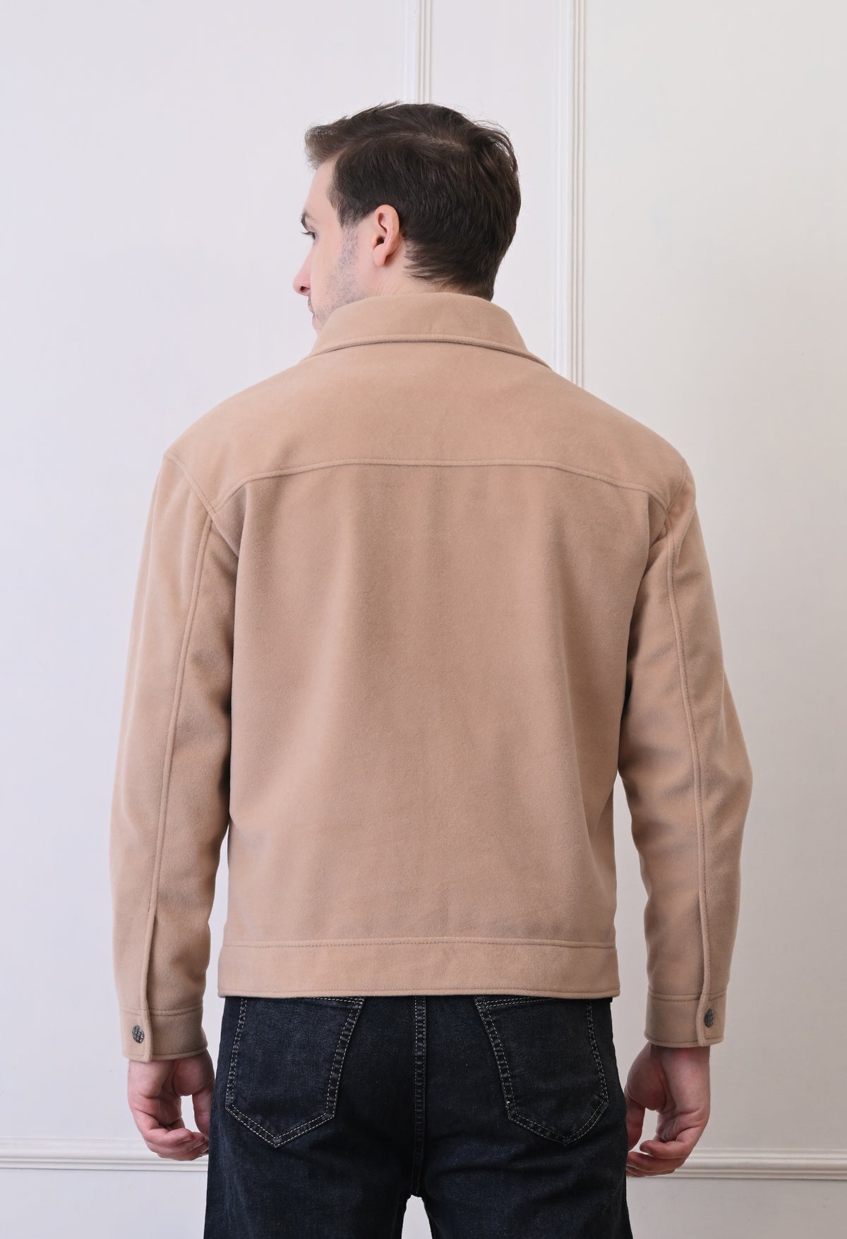 Men Suede Lightweight Beige Bomber Jacket – view 2
