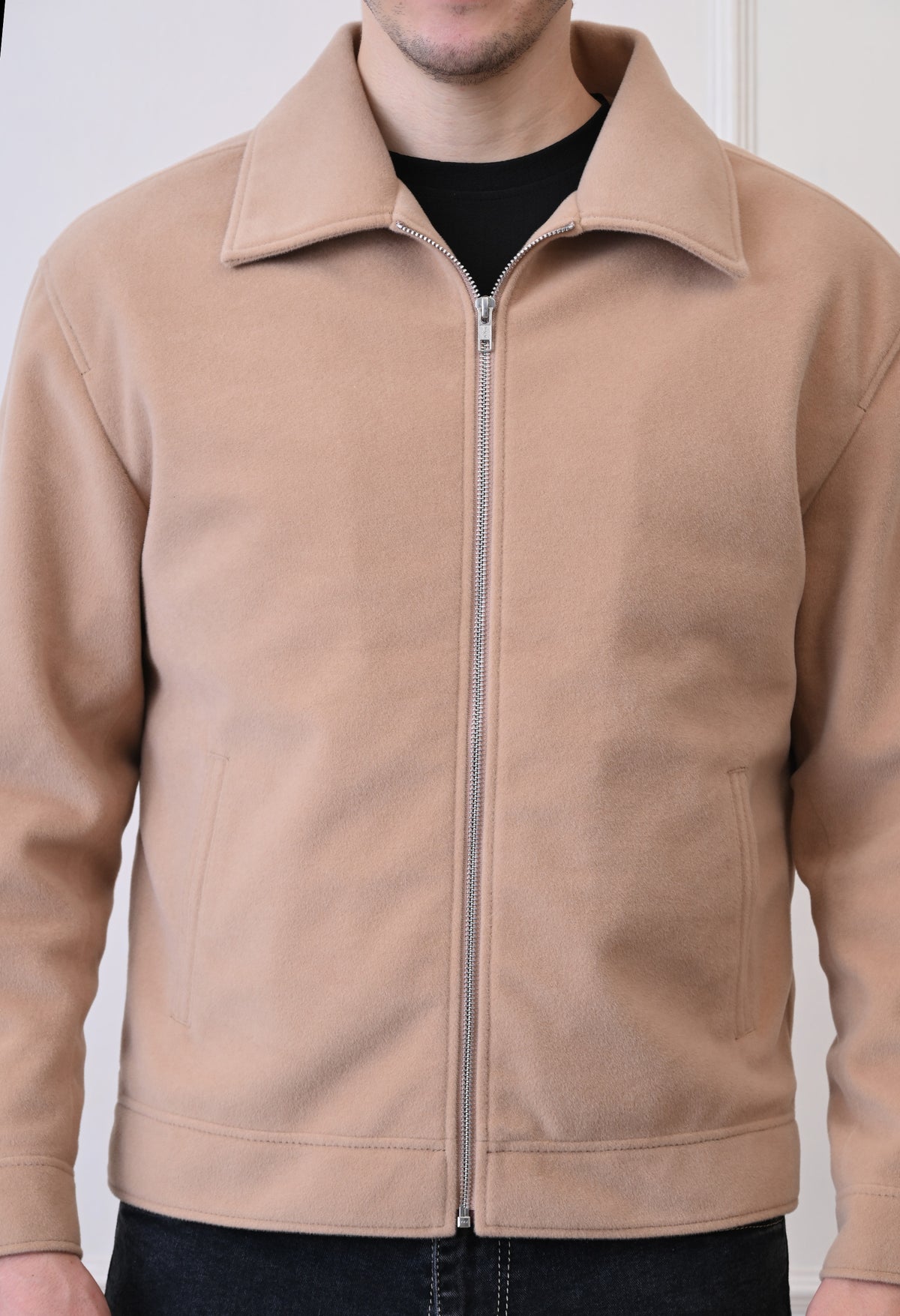 Men Suede Lightweight Beige Bomber Jacket – view 5