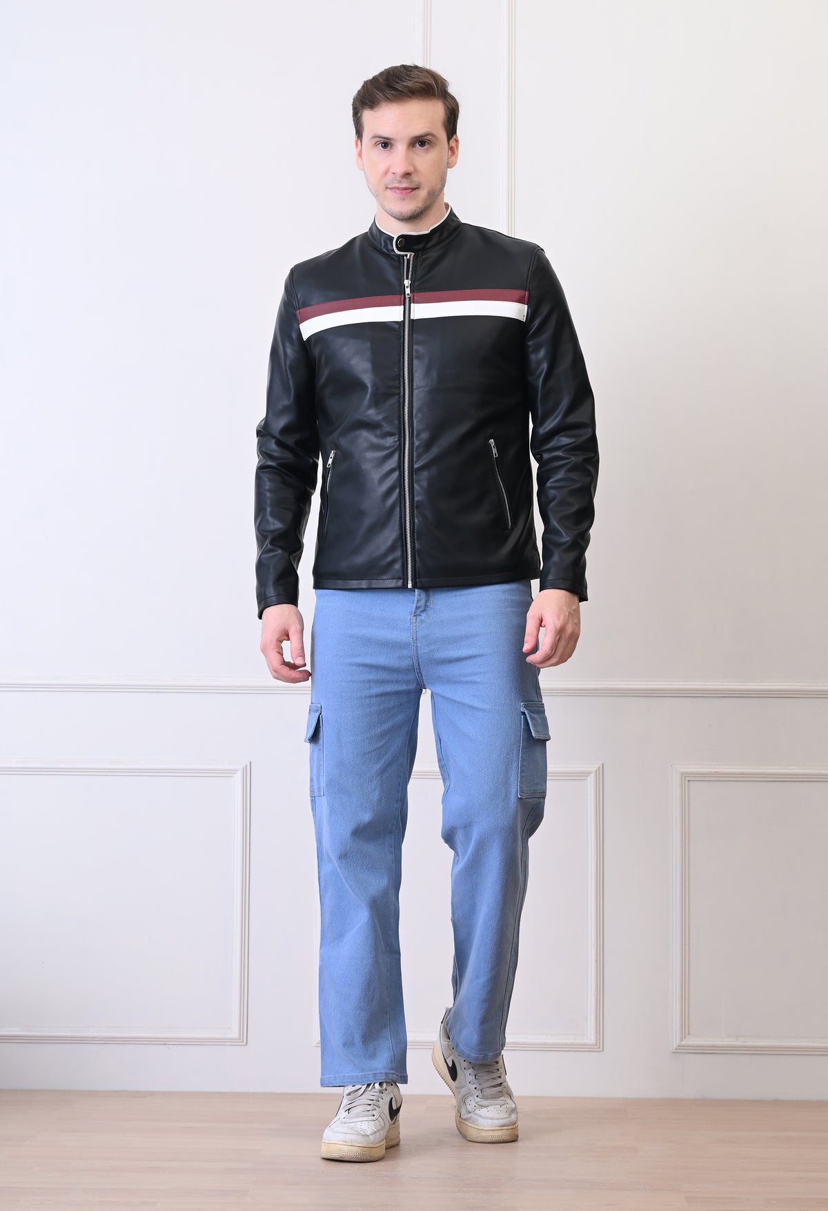 Men Leather Lightweight Bomber Jacket – view 10
