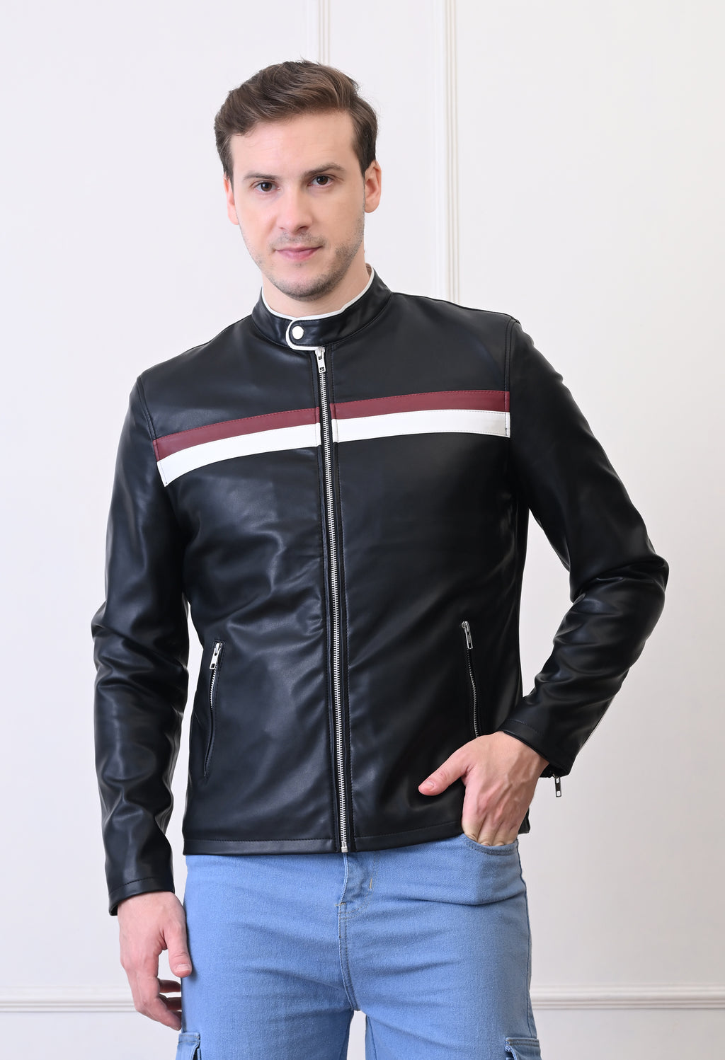 Men Leather Lightweight Bomber Jacket – view 13