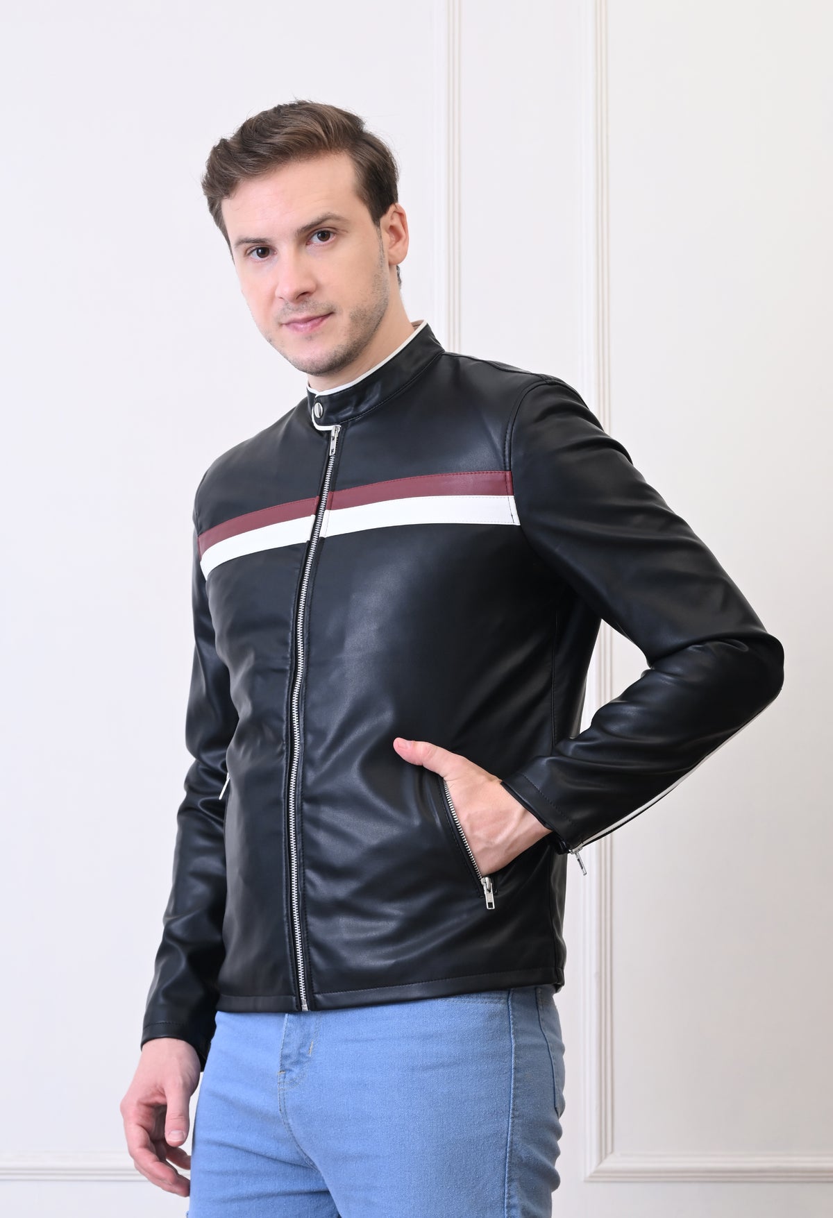 Men Leather Lightweight Bomber Jacket – view 11