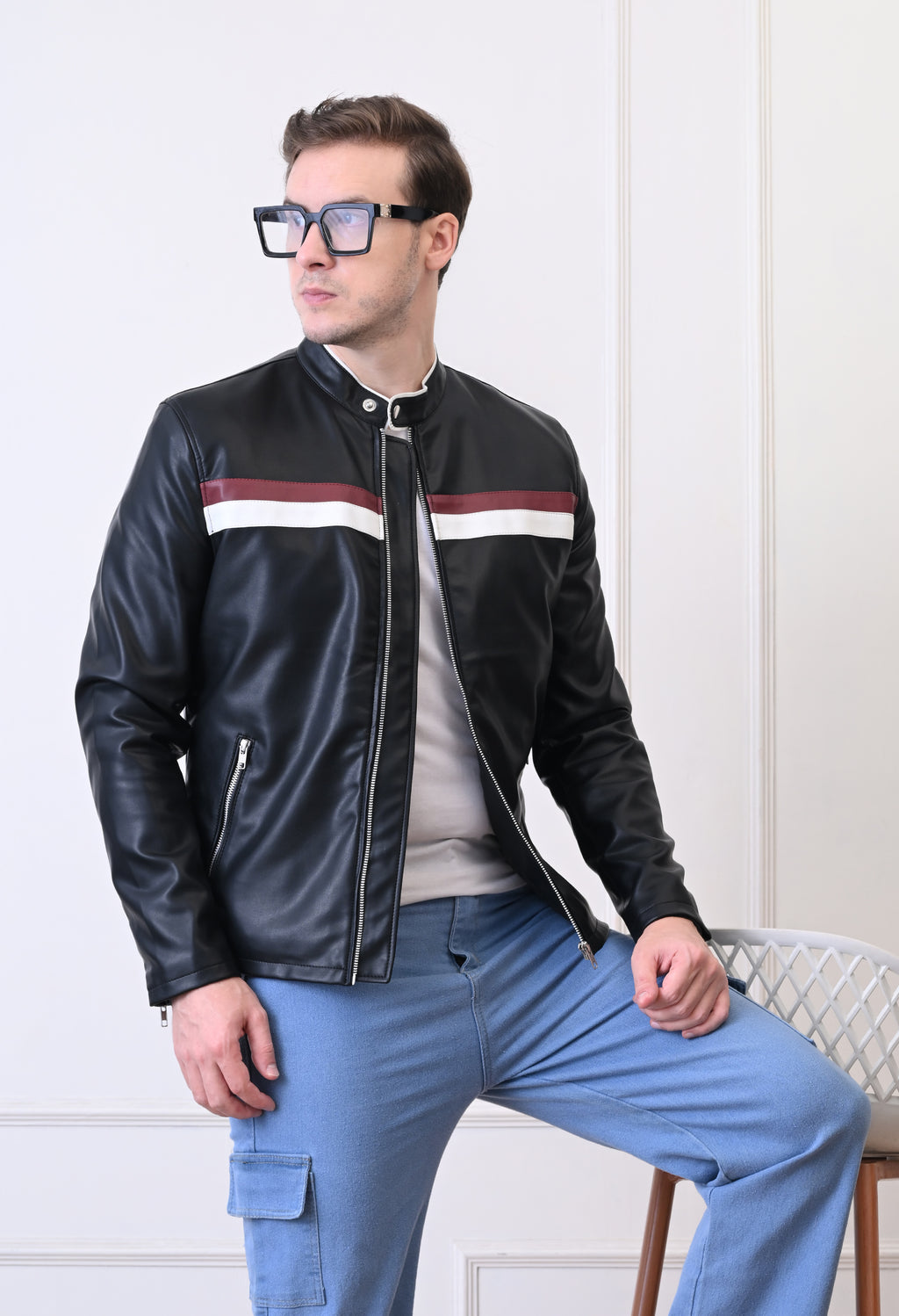 Men Leather Lightweight Bomber Jacket – view 16