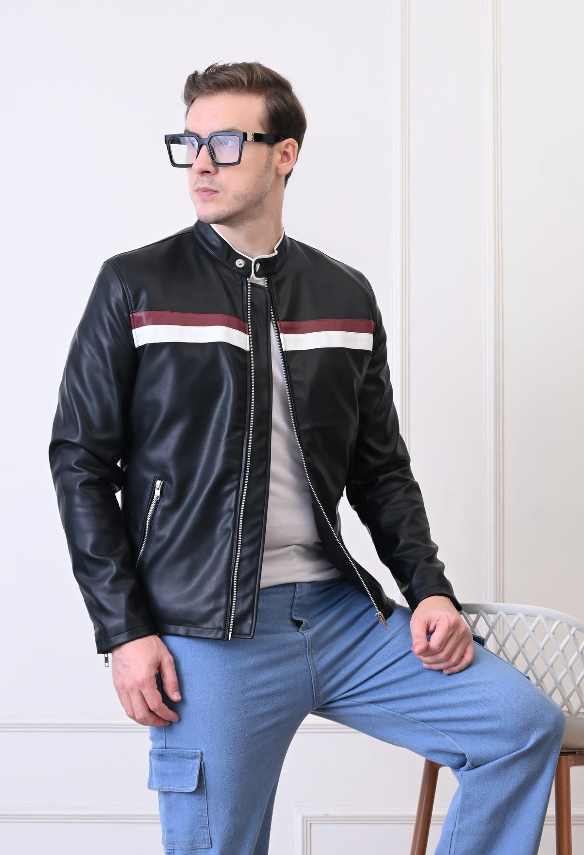 Men Leather Lightweight Bomber Jacket – view 16