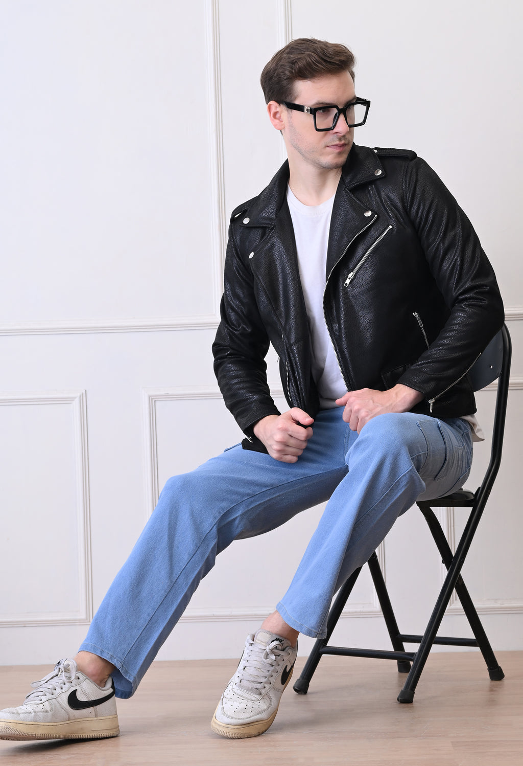 Men Lapel Collar Solid Water Resistant Leather Jacket – view 2