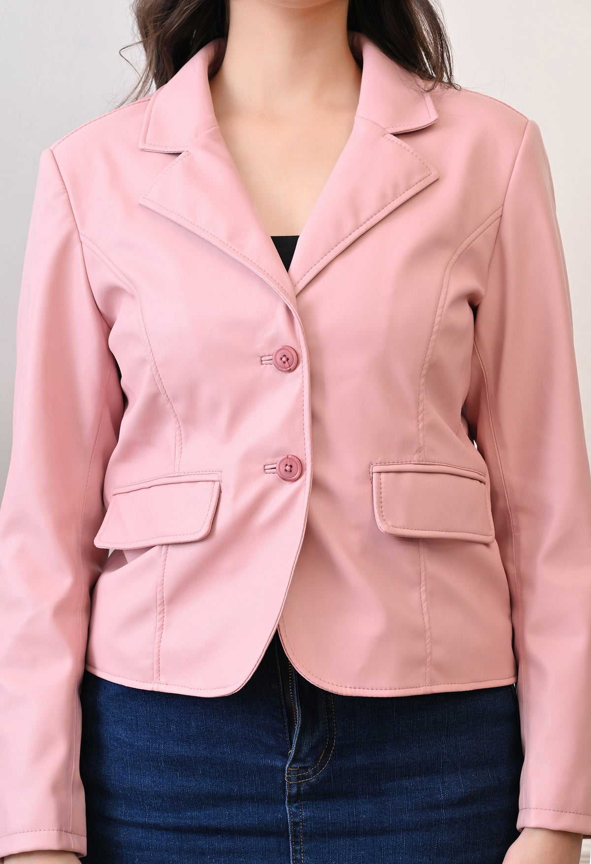 Lapel Collar Leather Water Resistant Crop Outdoor Bomber Pink Jacket For Women – view 5