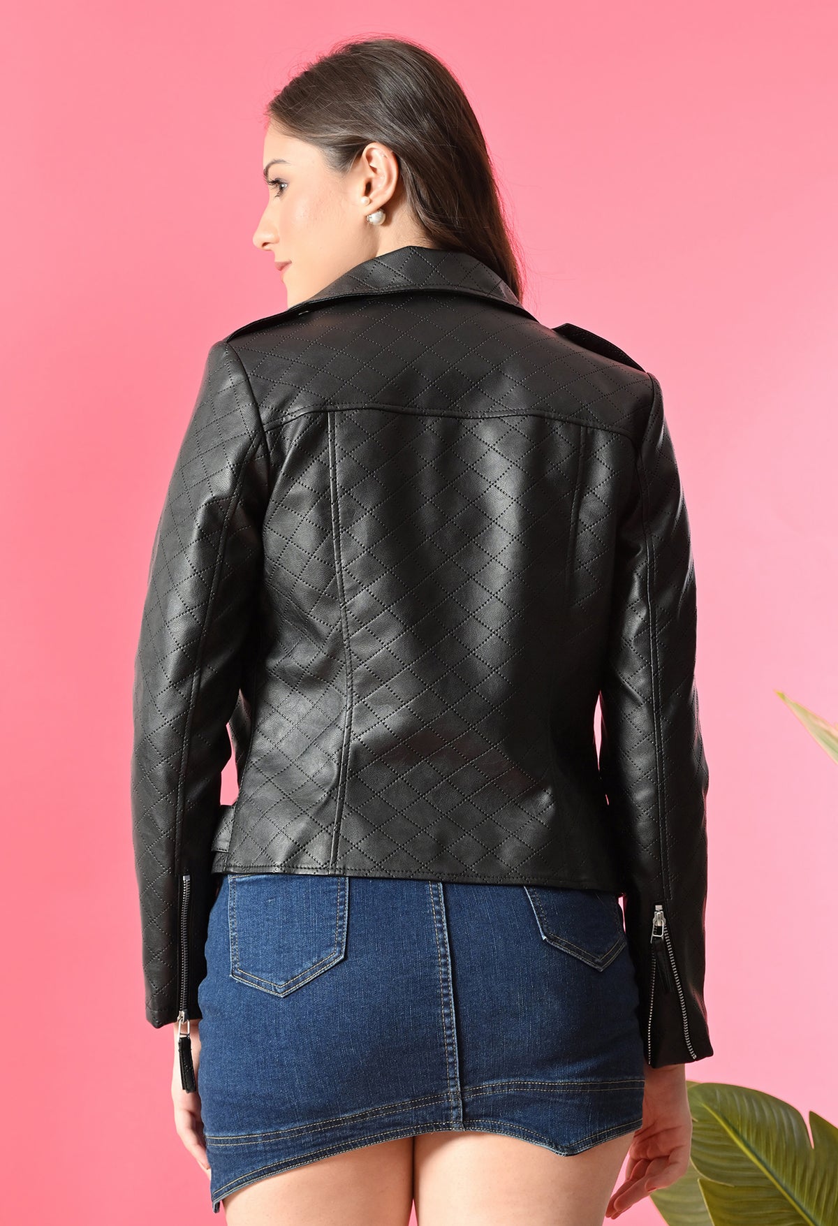 Stand Collar Leather Water Resistant Crop Outdoor Bomber Jacket – view 2