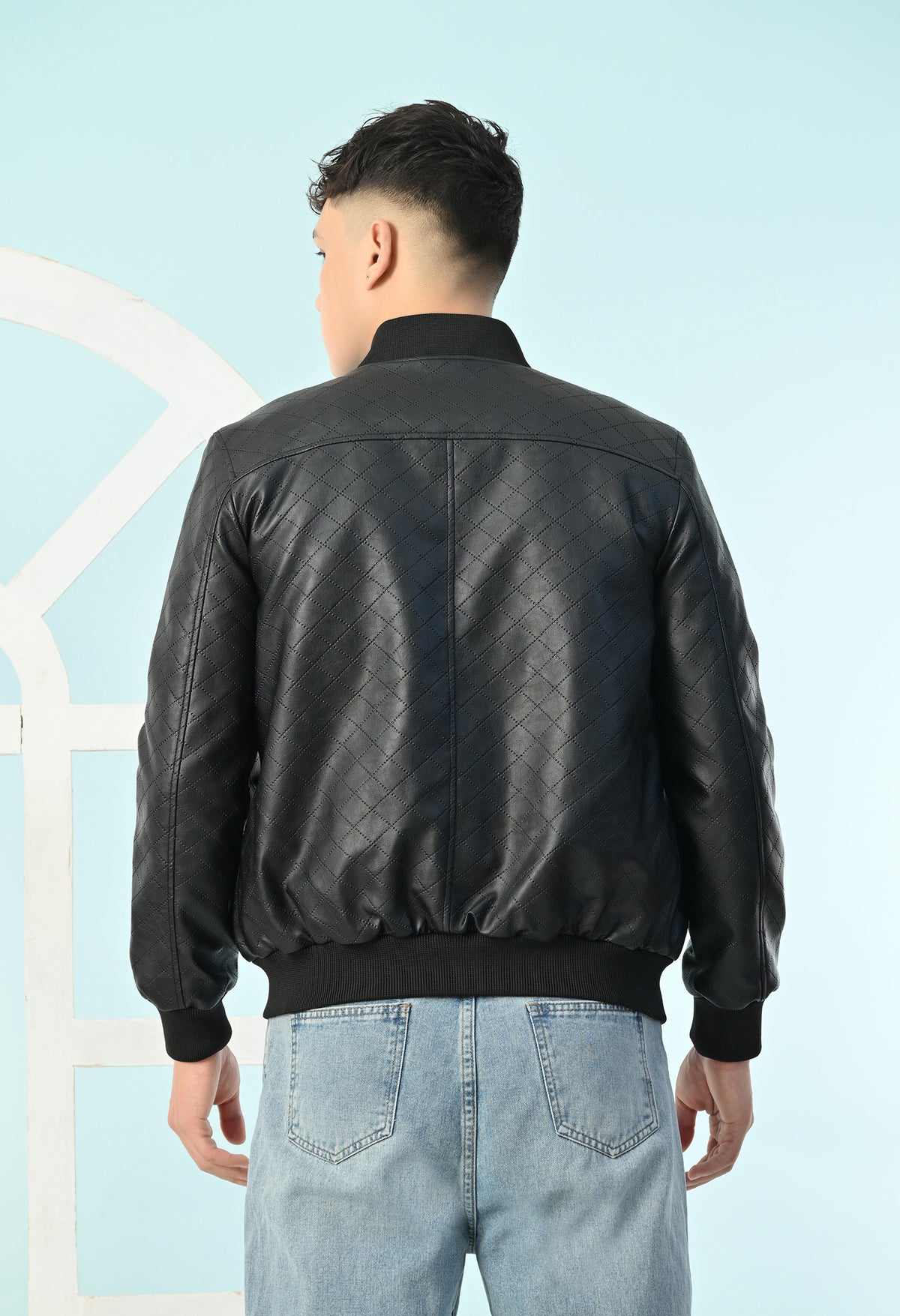 Men Black Leather Lightweight Bomber Jacket – view 2