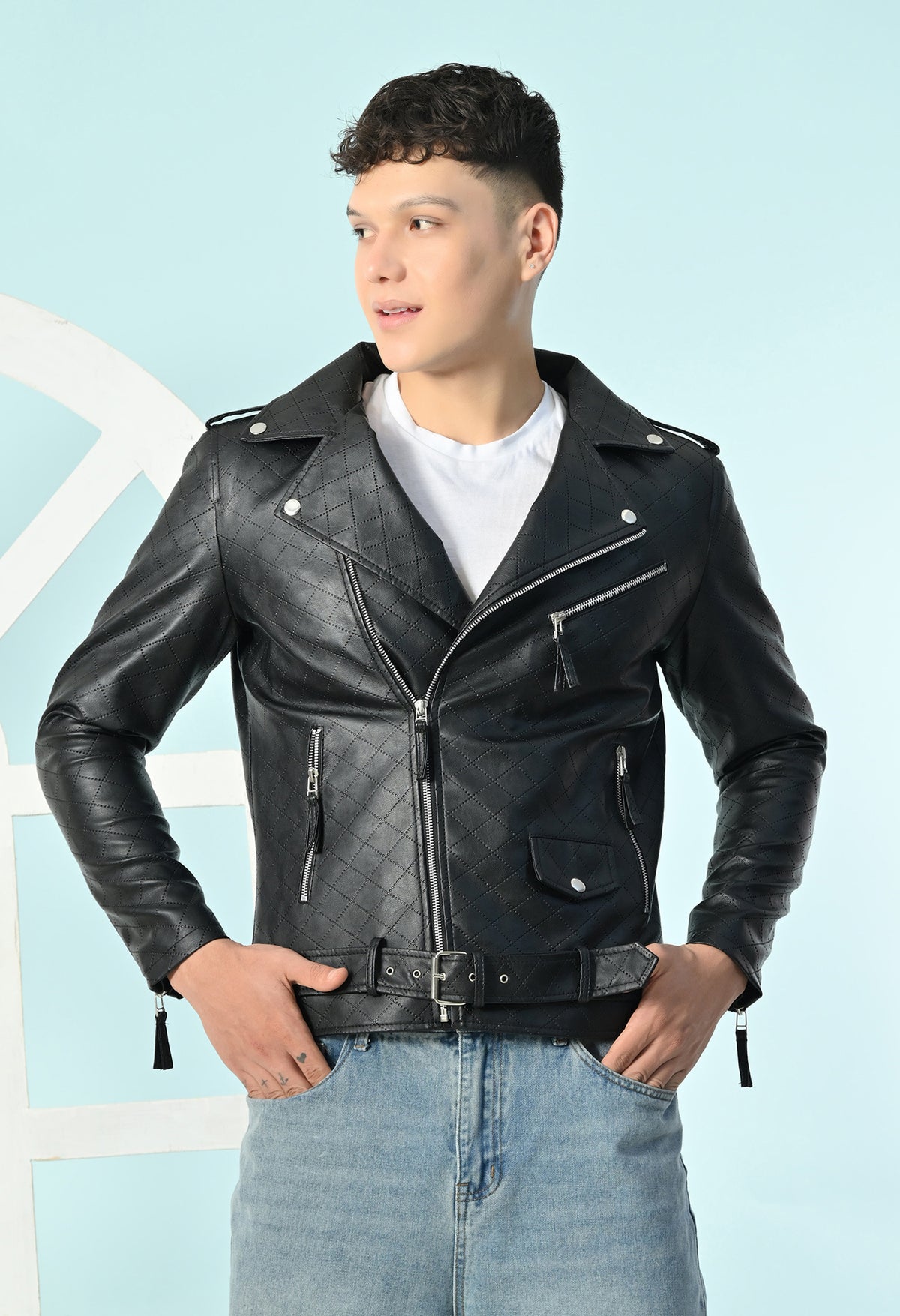 Men Leather Lightweight Biker Jacket – view 2