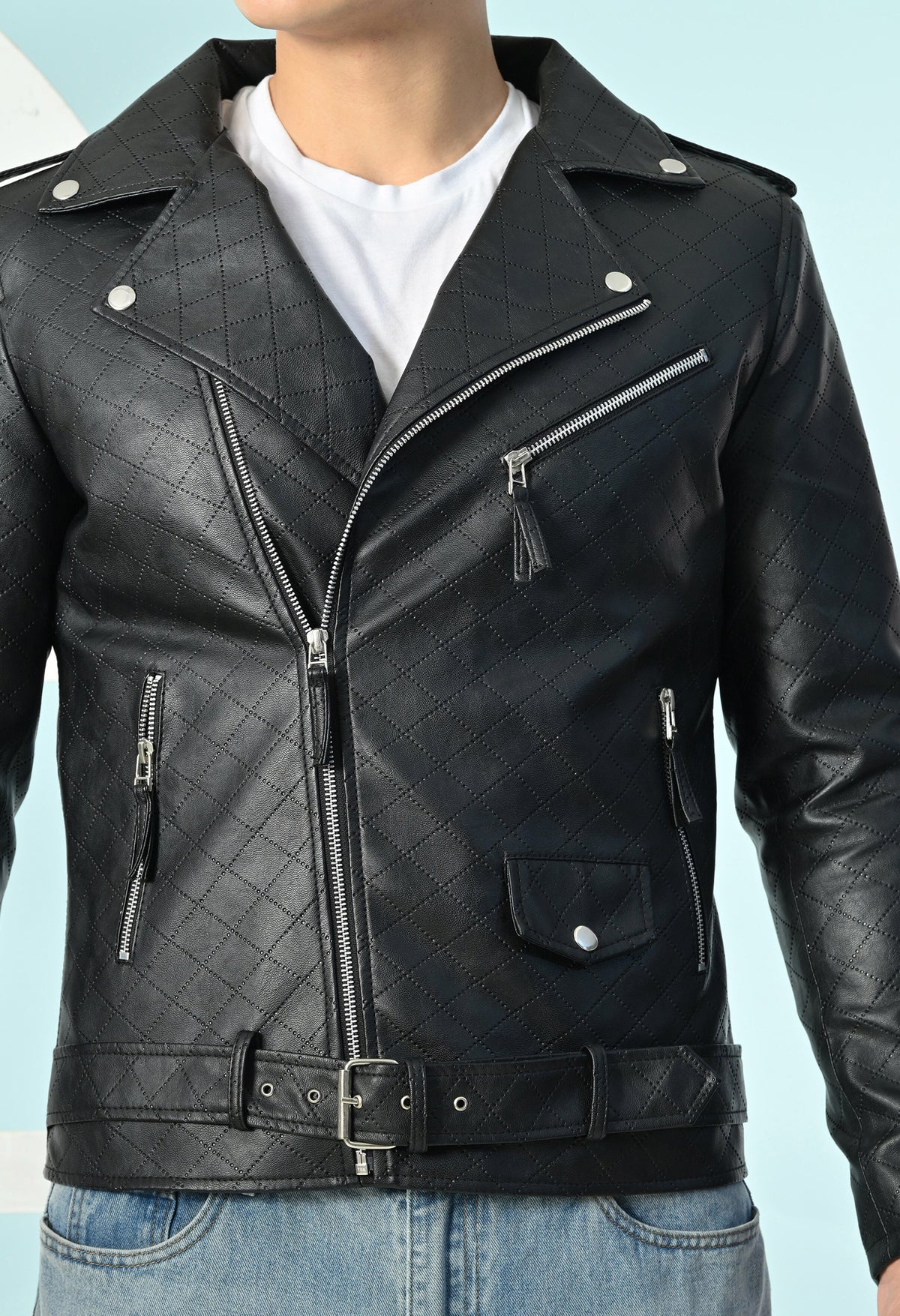 Men Leather Lightweight Biker Jacket – view 4
