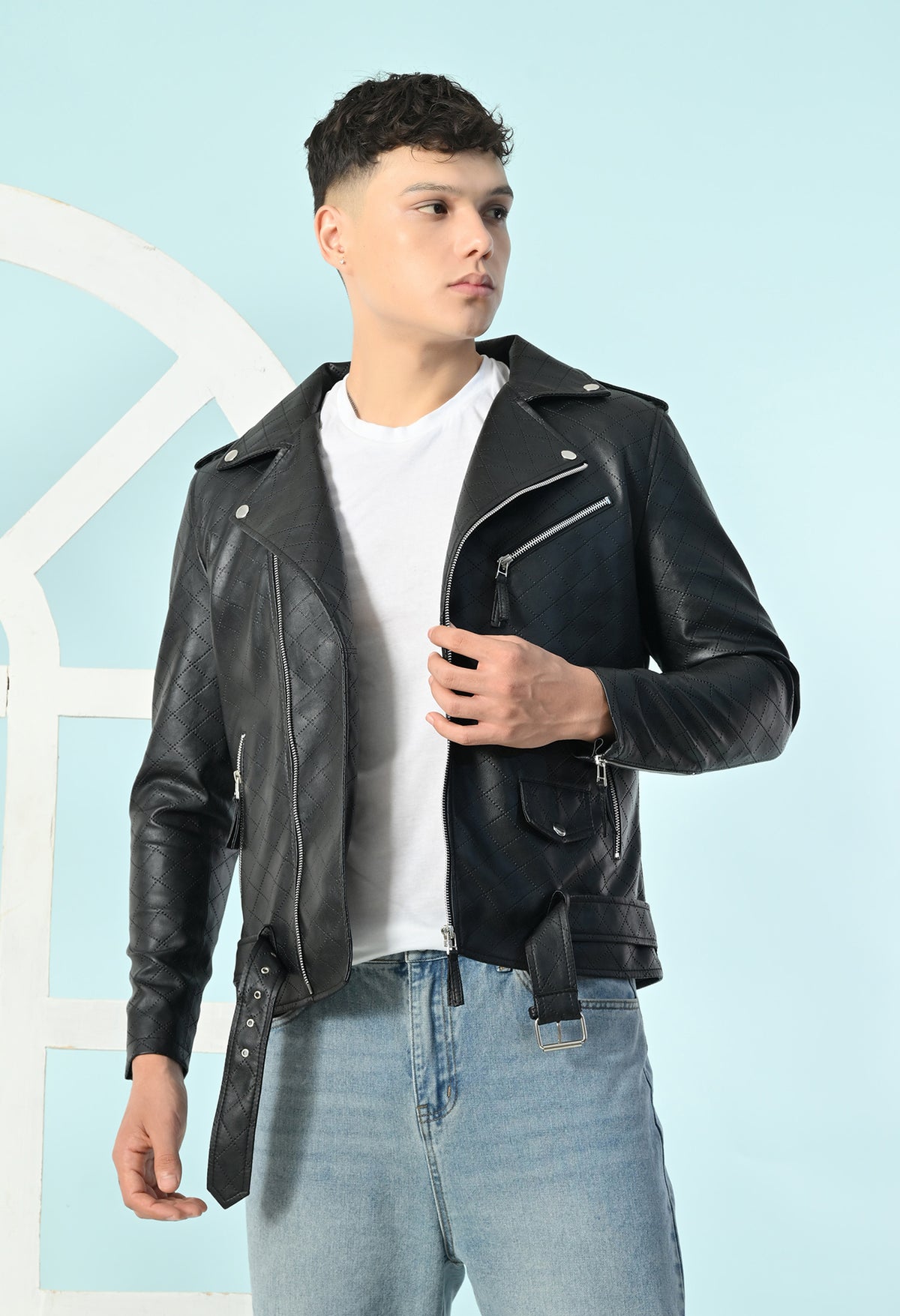Men Leather Lightweight Biker Jacket – view 5