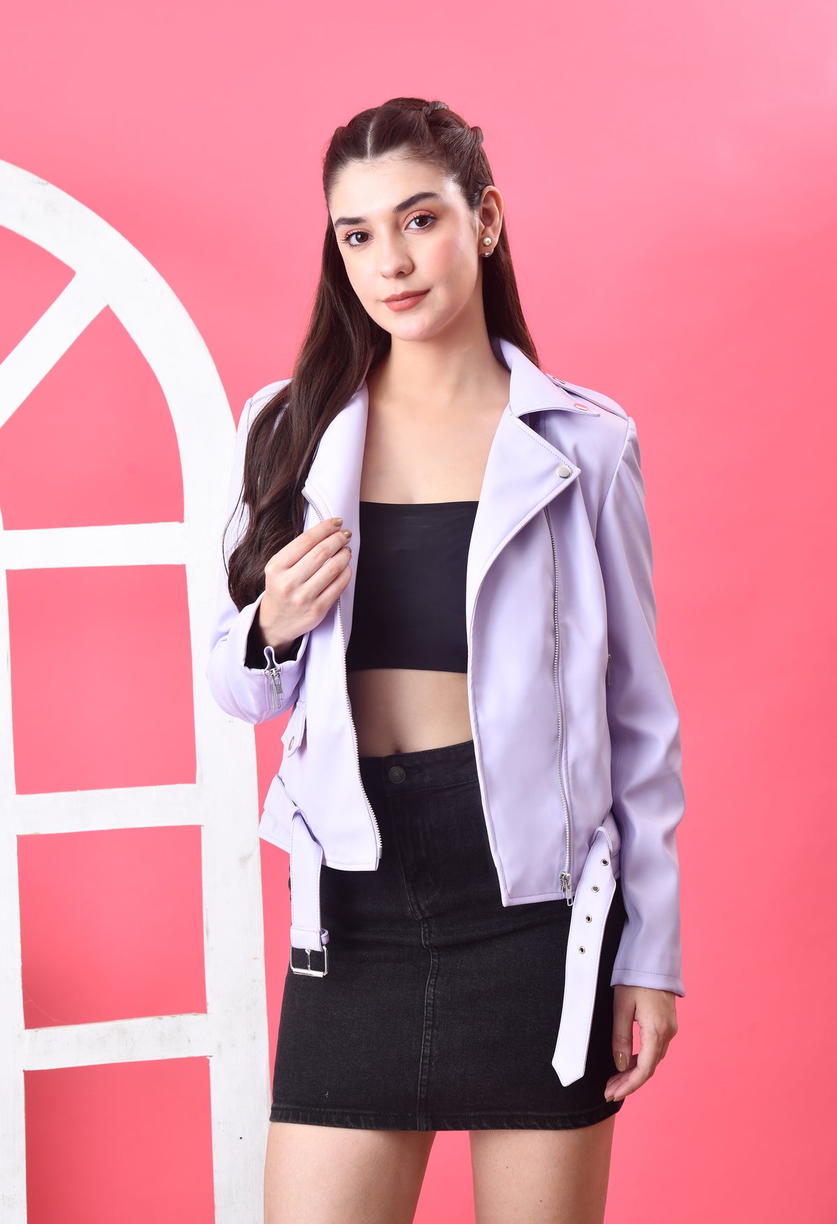Leather Lightweight Crop Outdoor Leather Jacket For Women – view 6