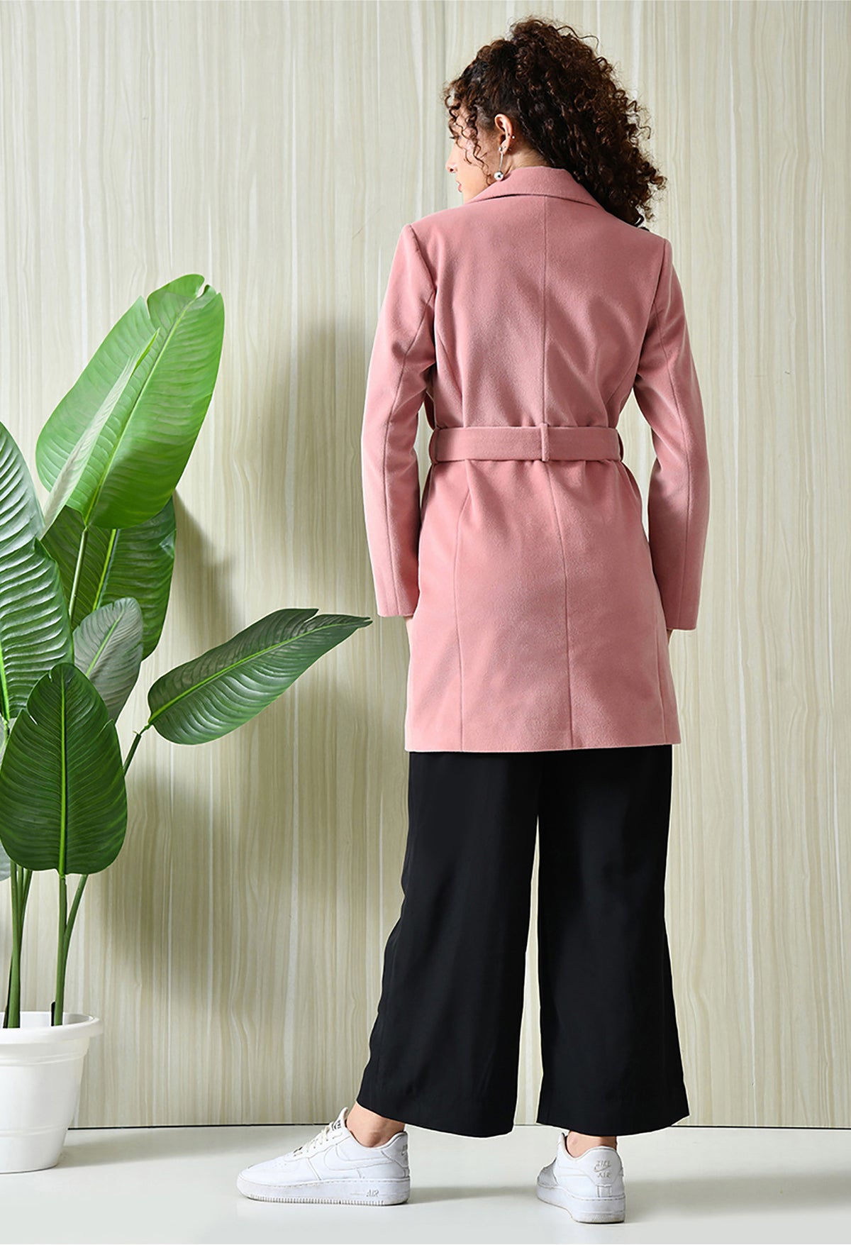 Women Single-Breasted Longline Trench Pink Coat With Belt – view 3