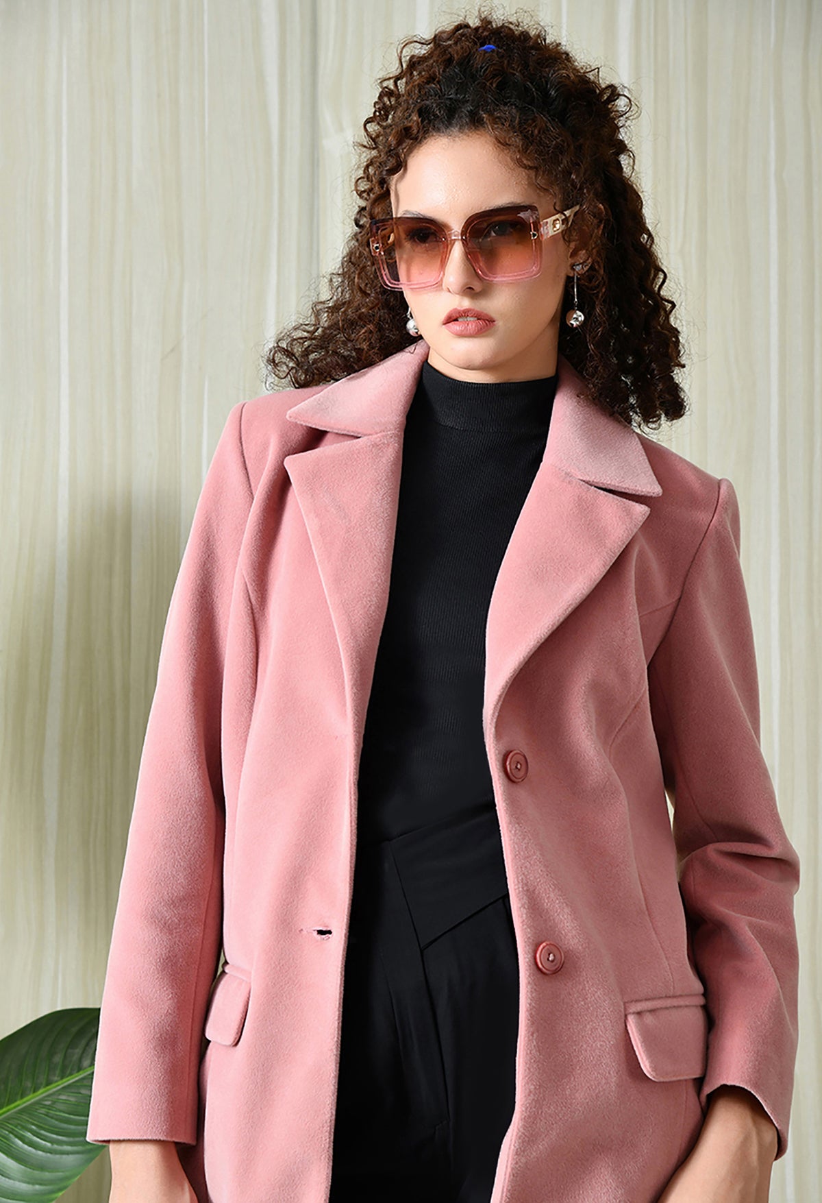 Women Single-Breasted Longline Trench Pink Coat With Belt – view 5