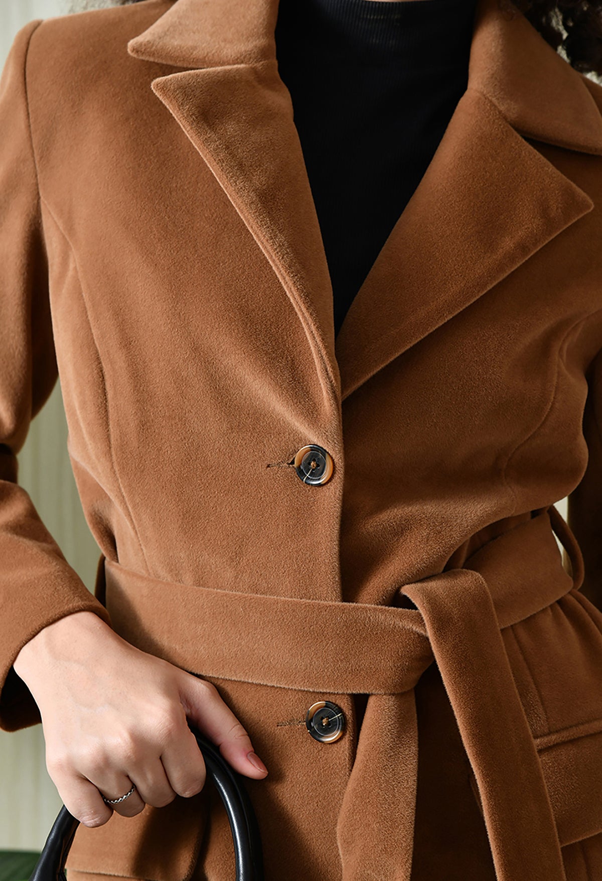 Women Single-Breasted Longline Trench Tan Coat With Belt – view 5