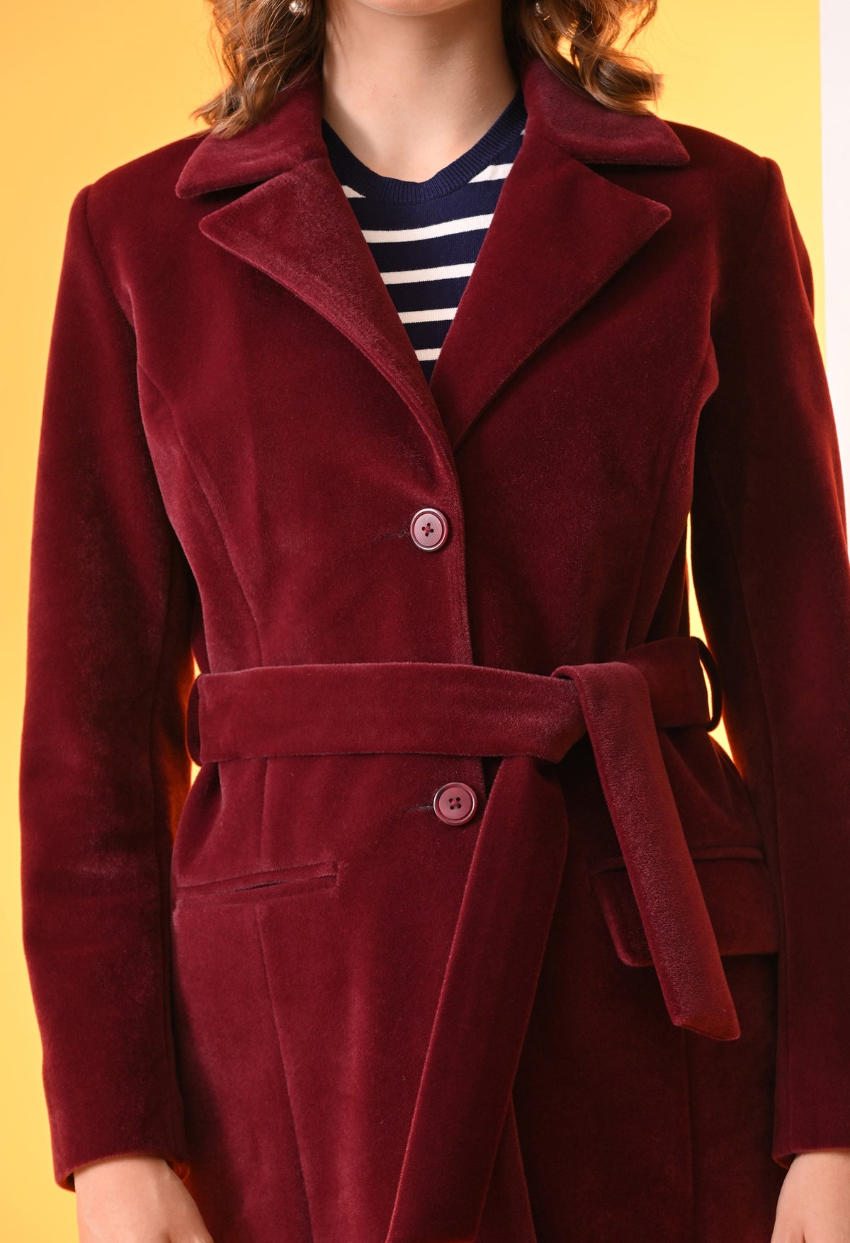 Single-Breasted Maroon Leather Overcoat For Women – view 2