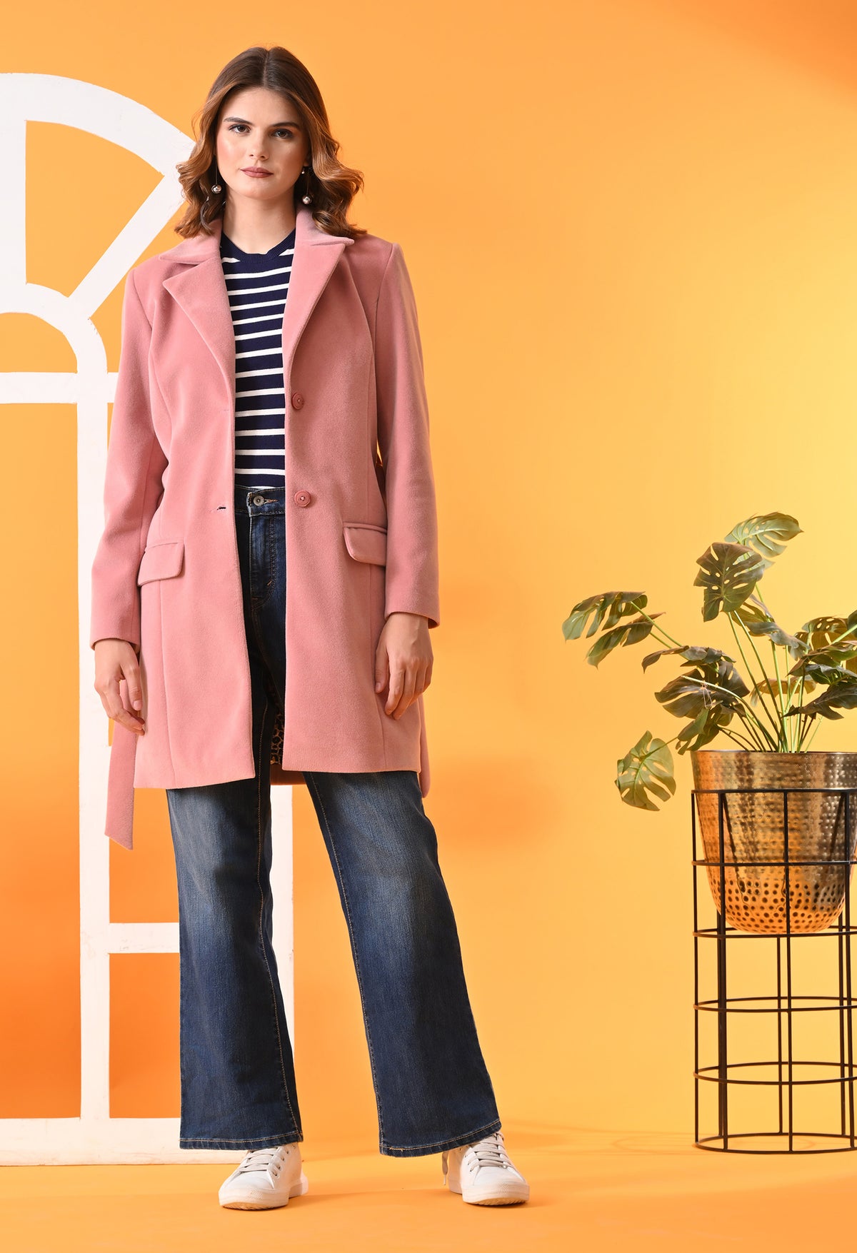 Single-Breasted Pink Leather Overcoat For Women – view 4