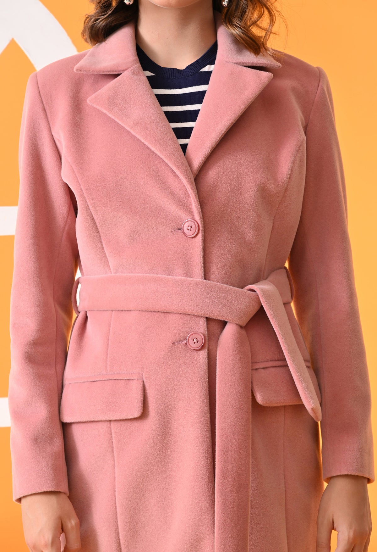 Single-Breasted Pink Leather Overcoat For Women – view 3