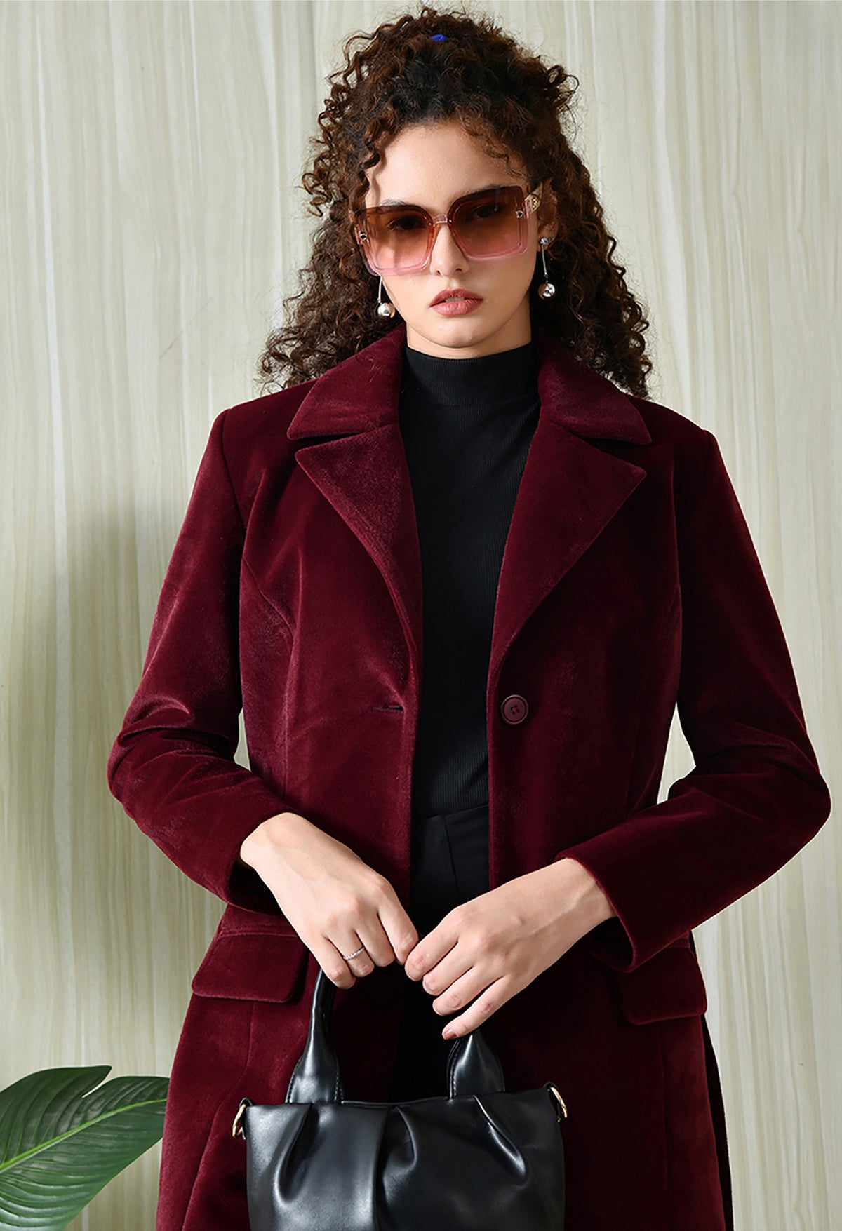 Women Single-Breasted Longline Trench Maroon Coat With Belt – view 4