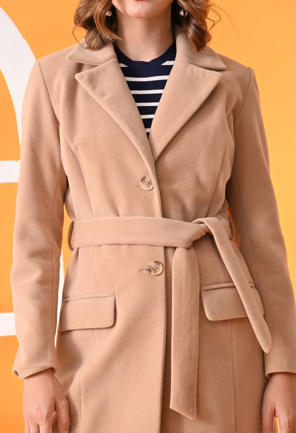 Single-Breasted Beige Leather Overcoat For Women – view 6