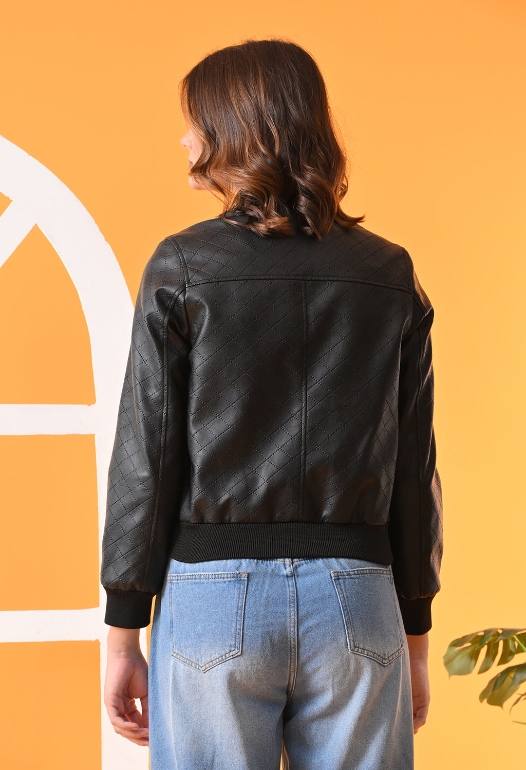 Stand Collar Leather Water Resistant Crop Outdoor Bomber Jacket For Women – view 2