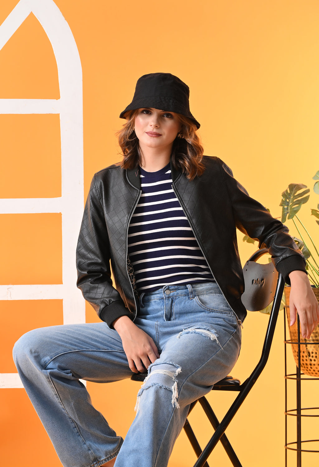 Stand Collar Leather Water Resistant Crop Outdoor Bomber Jacket For Women – view 5