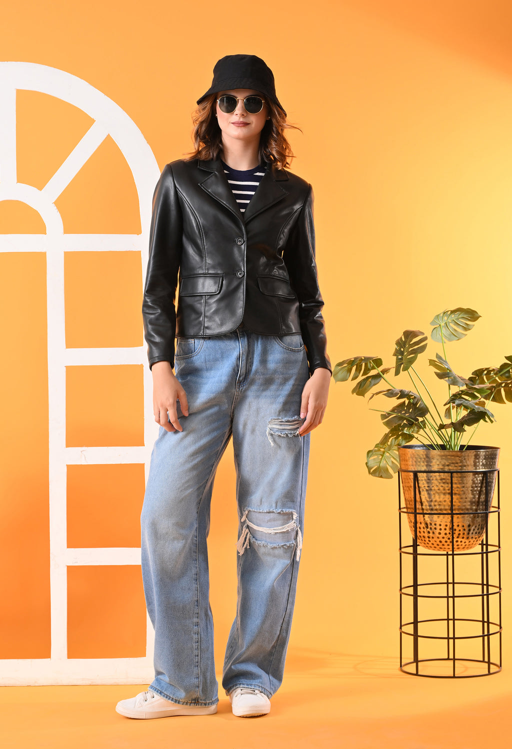 Lapel Collar Leather Water Resistant Crop Outdoor Bomber Black Jacket For Women. – view 5
