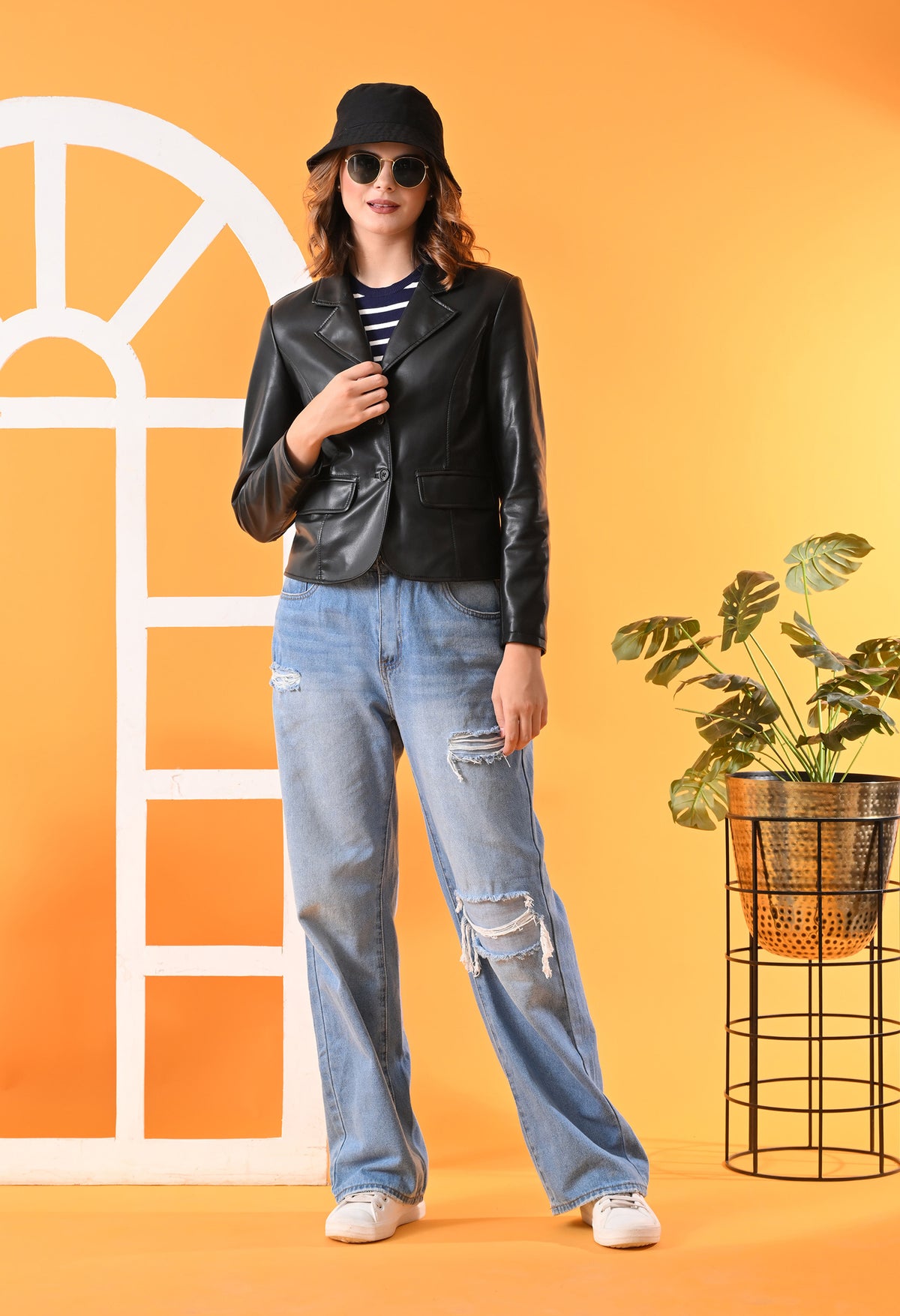 Lapel Collar Leather Water Resistant Crop Outdoor Bomber Black Jacket For Women. – view 6