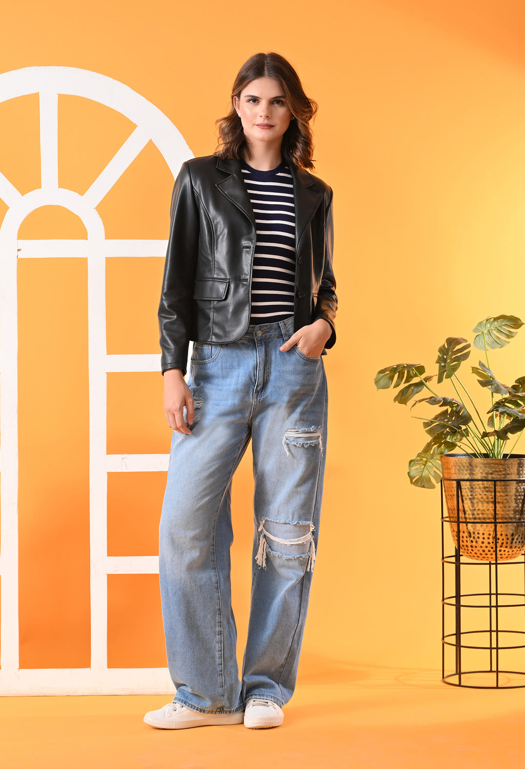 Lapel Collar Leather Water Resistant Crop Outdoor Bomber Black Jacket For Women. – view 7