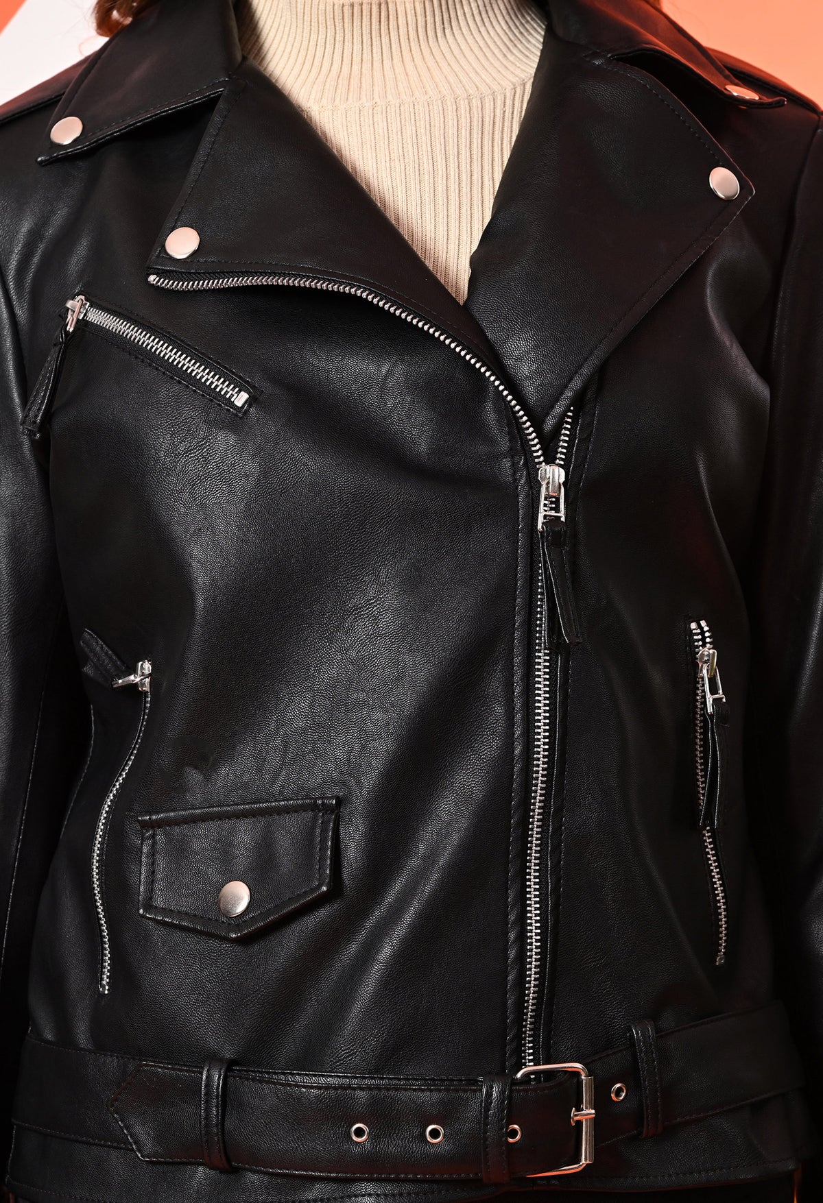 Women Leather Lightweight Crop Outdoor Leather Jacket – view 19