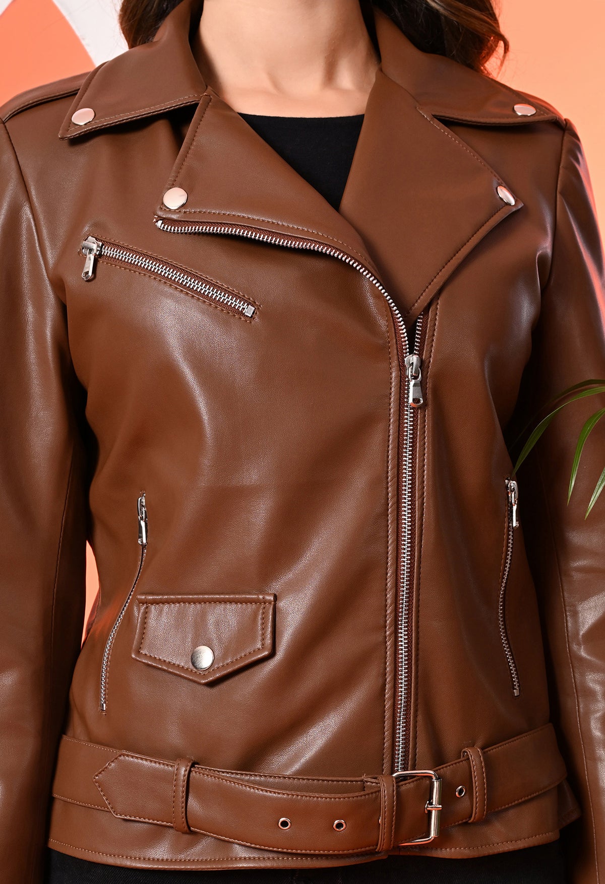Women Leather Lightweight Crop Outdoor Leather Jacket – view 43