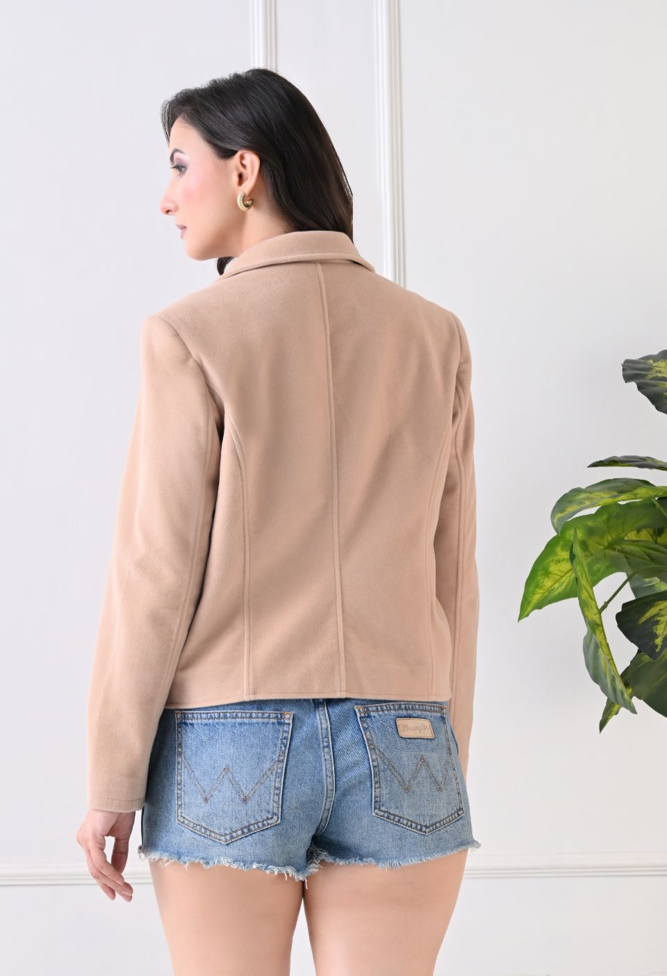 Washed Suede Crop Oversized Bomber Beige Tailored Jacket – view 2