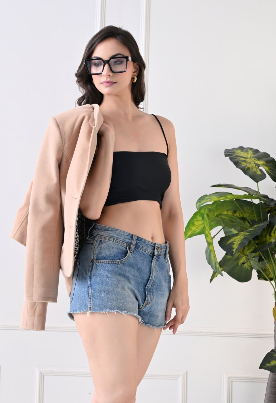Washed Suede Crop Oversized Bomber Beige Tailored Jacket – view 4