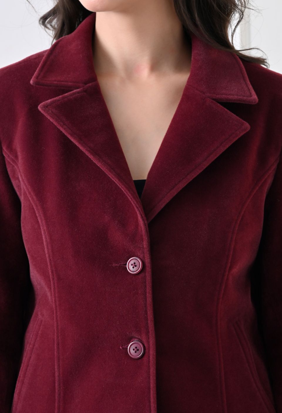 Washed Suede Crop Oversized Bomber Maroon Tailored Jacket – view 5