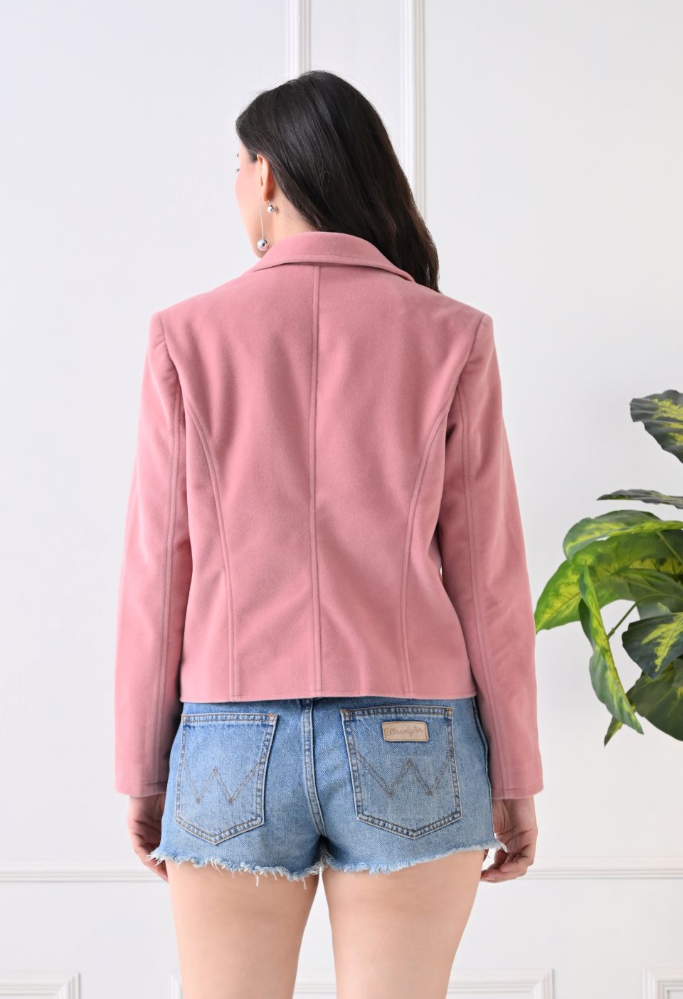 Washed Suede Crop Oversized Bomber Pink Tailored Jacket – view 2