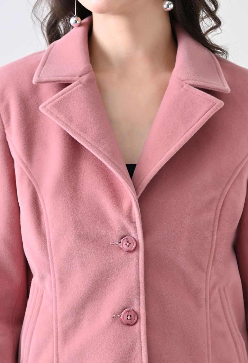 Washed Suede Crop Oversized Bomber Pink Tailored Jacket – view 4