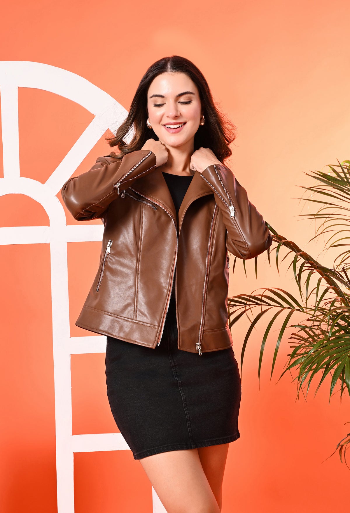 Women Leather Lightweight Crop Outdoor Leather Jacket – view 4