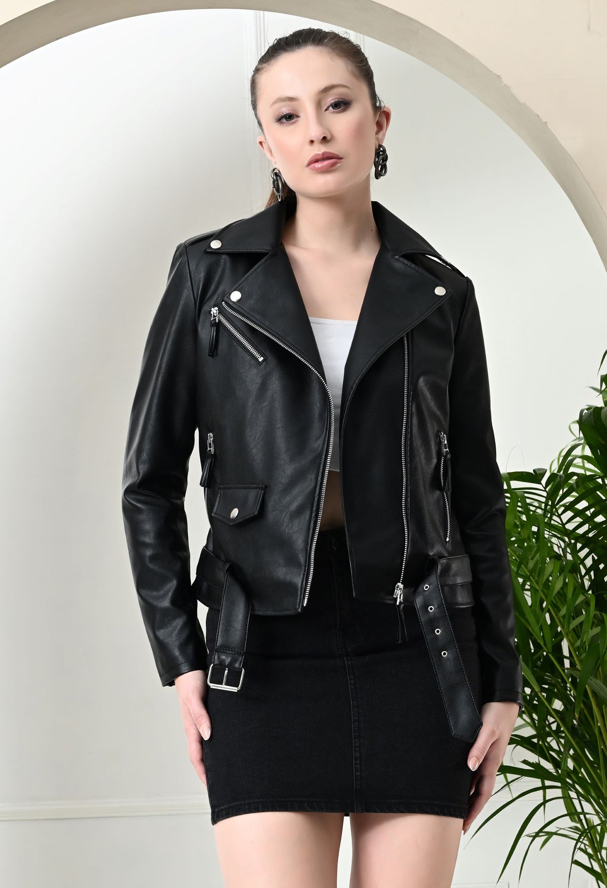 Women Lightweight Crop Leather Jacket – view 3