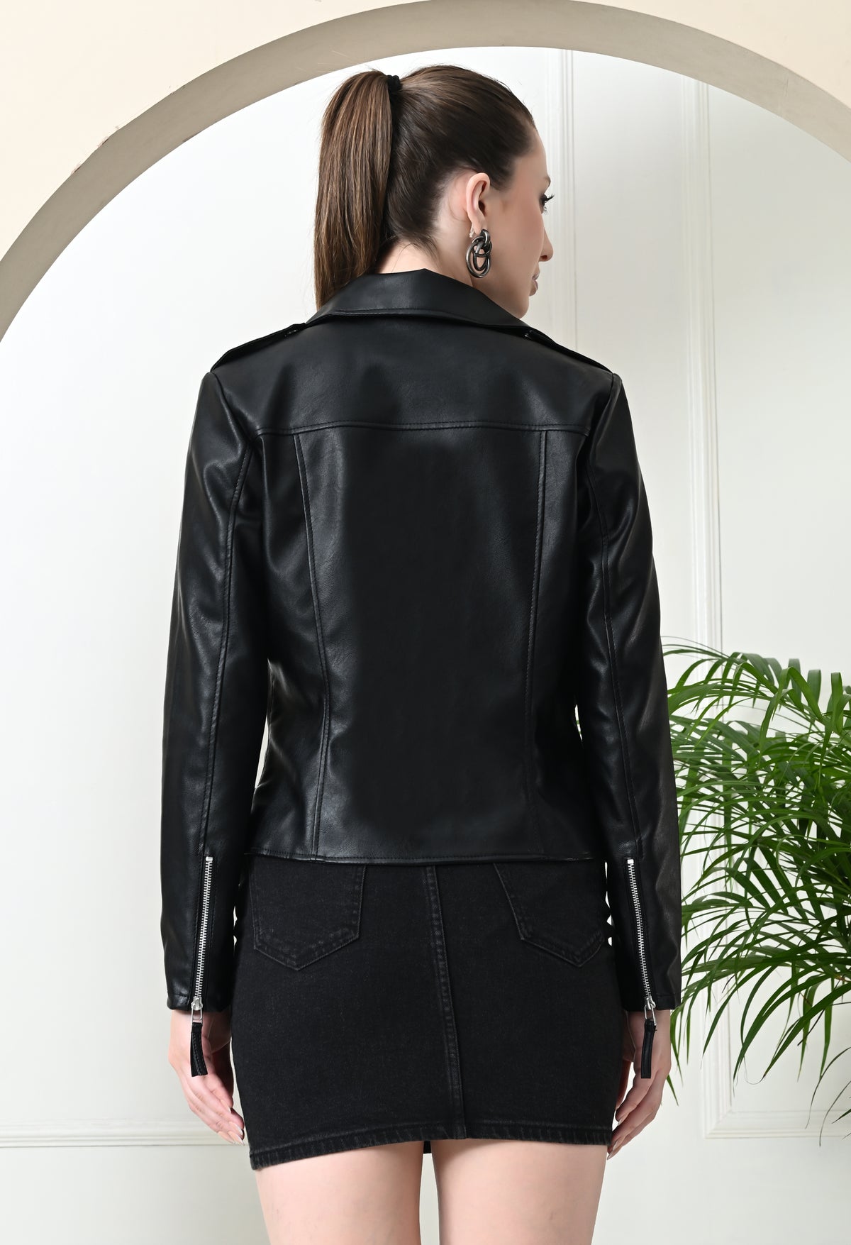 Women Lightweight Crop Leather Jacket – view 6
