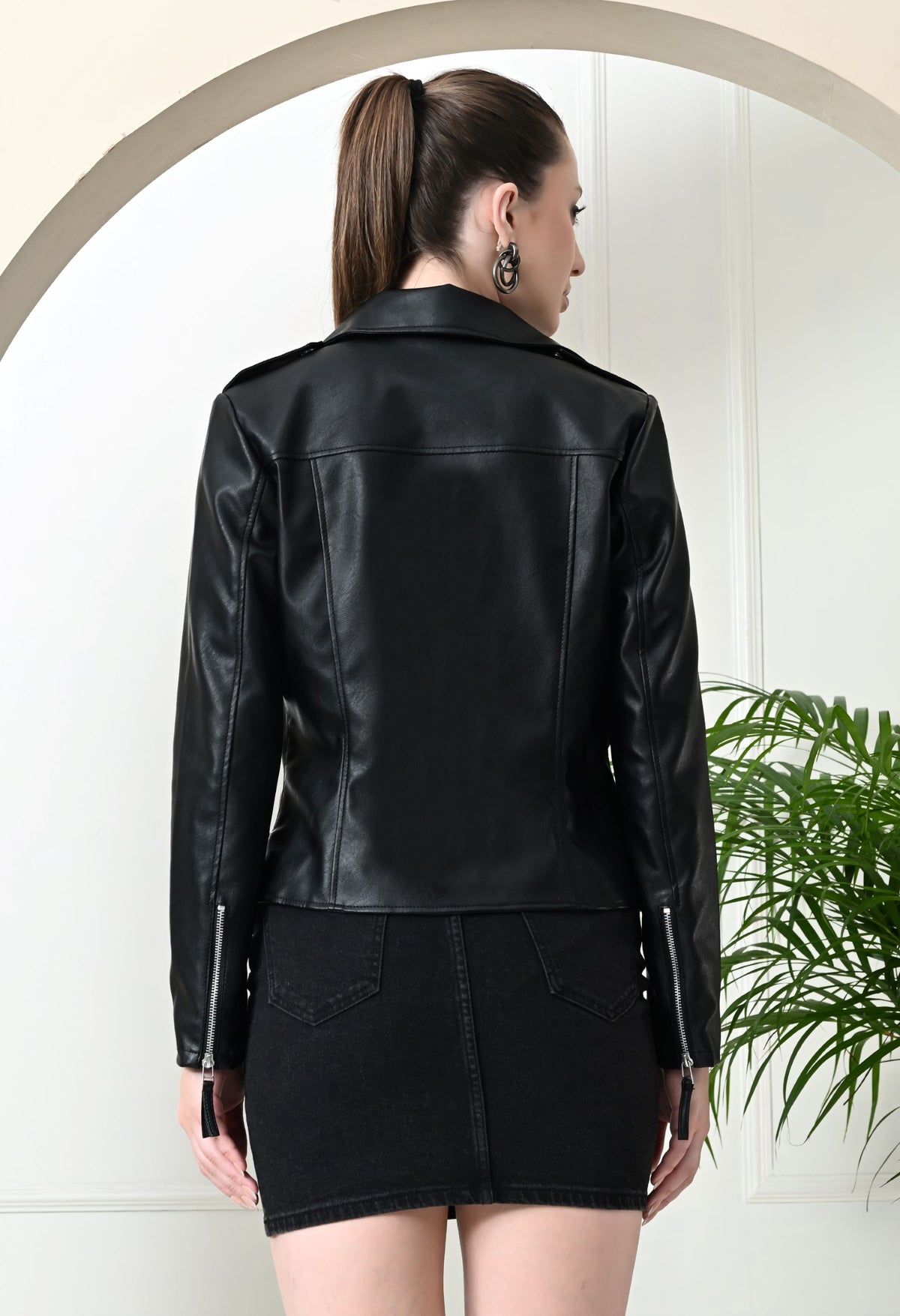 Women Lightweight Crop Leather Jacket – view 5