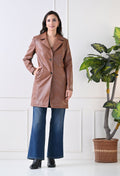 Single-Breasted Tan Pu Leather Coat For Women